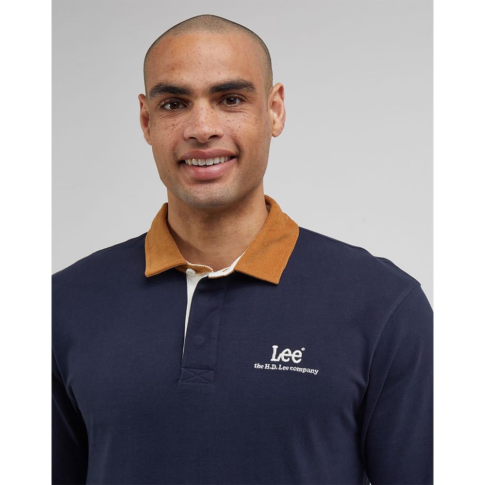 Lee Contrast Collar Polo Homme S Noir Manches Longues