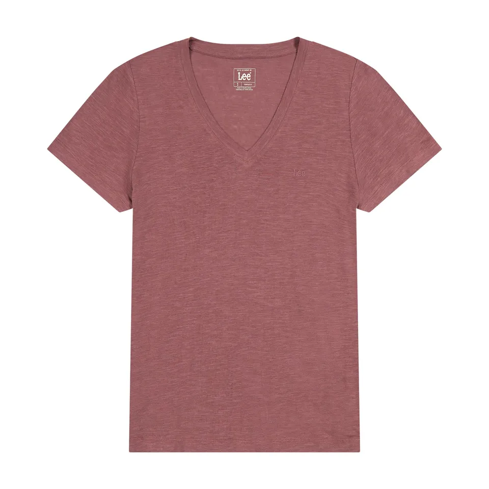 Lee V Neck Tee T-Shirt Femme Gris Béton Lin