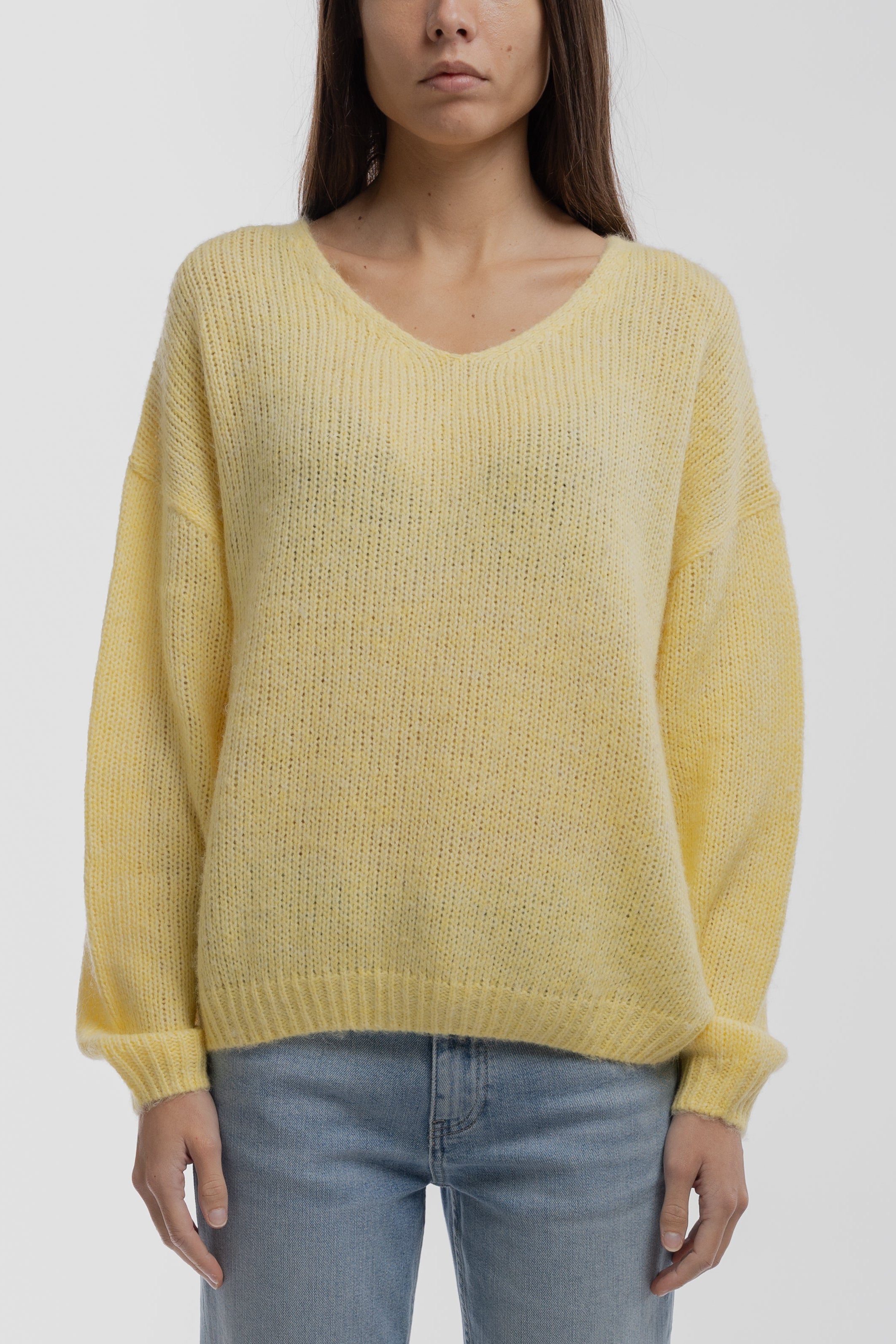 Teddy Smith P-Maggie pull col V jaune citron laine