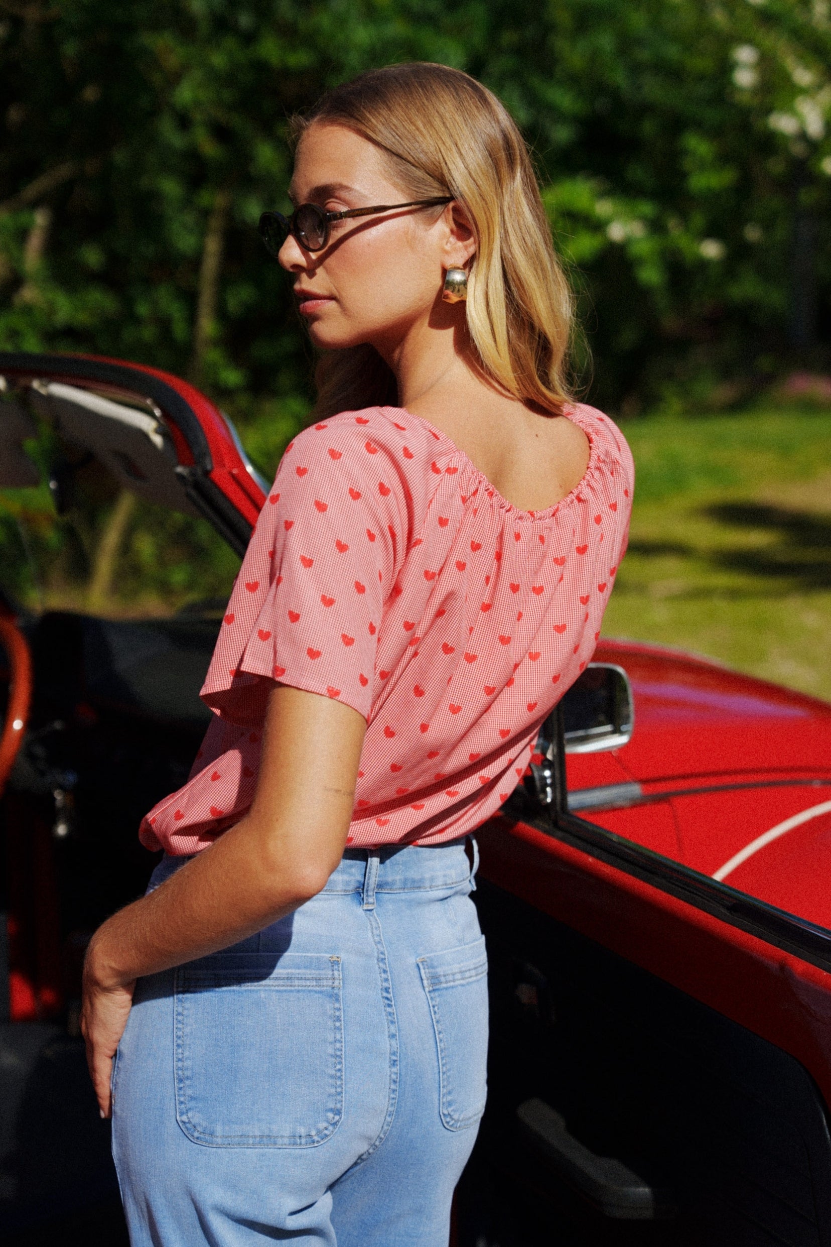 Maison Onado Lova top rouge imprimé cœur coton