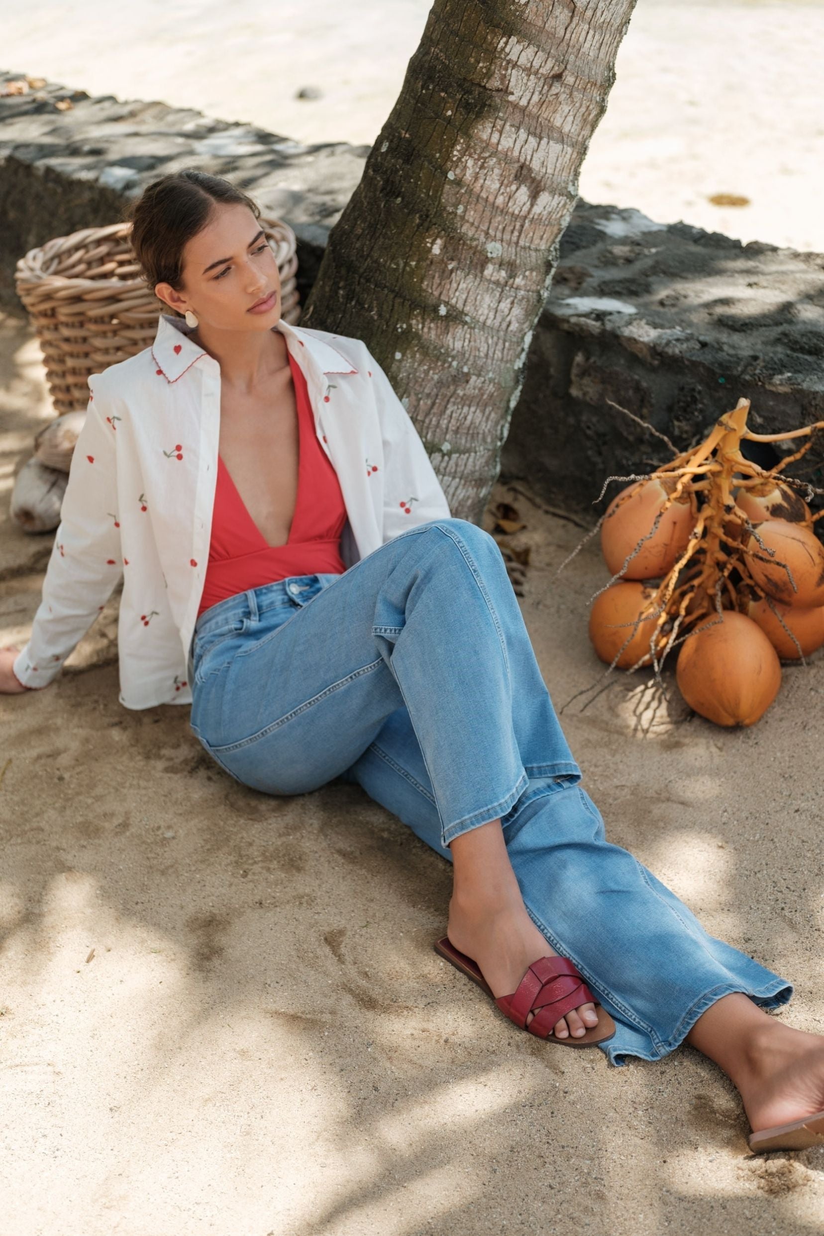 Maison Onado Coco jean wide bleu délavé taille haute