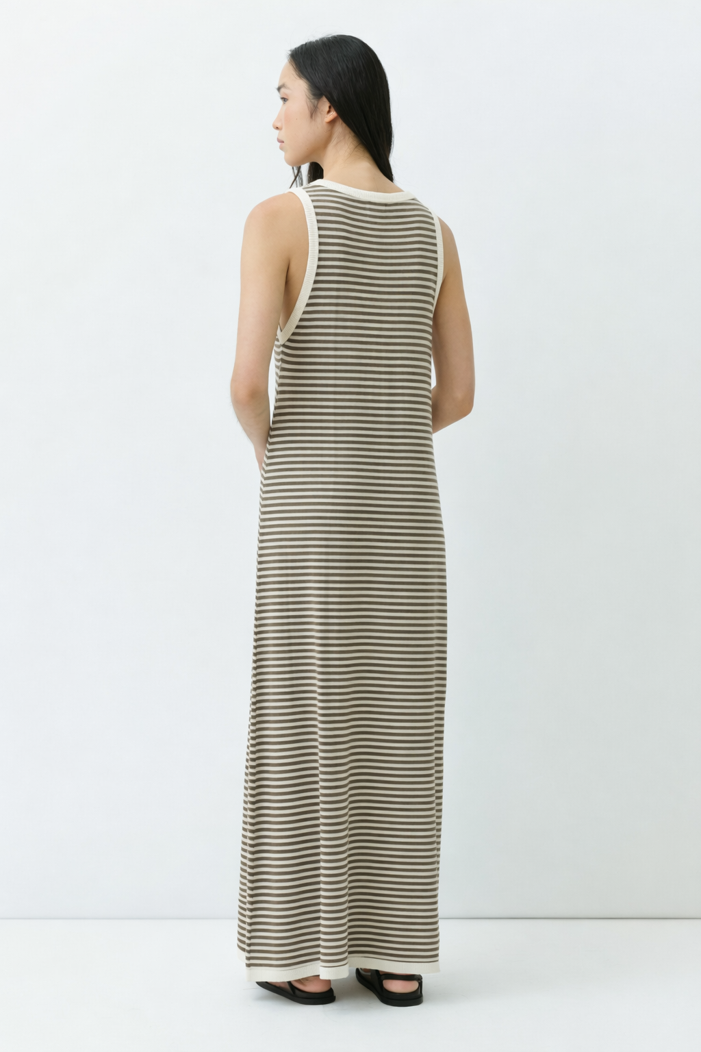 DIEGA RAMEO robe longue kaki écru rayée