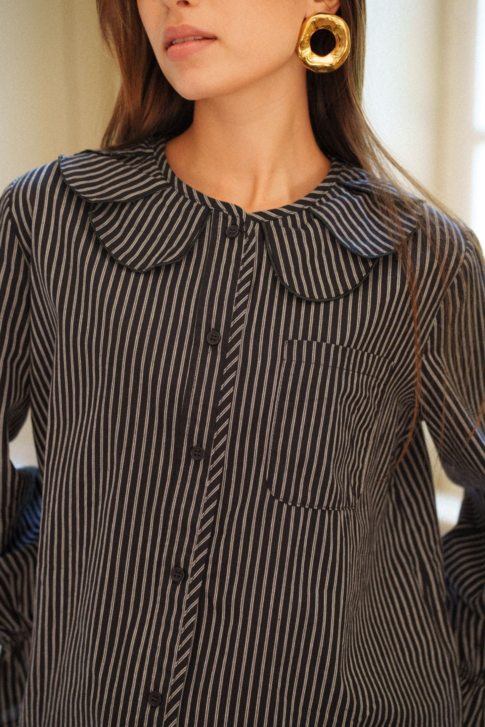 Maison Onado Lorette chemise rayures col Claudine coton