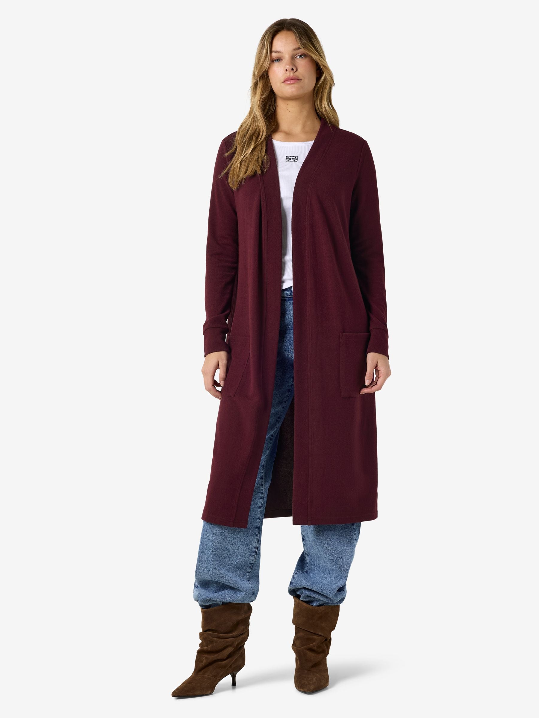 Noisy May gilet long ouvert poches maille douce