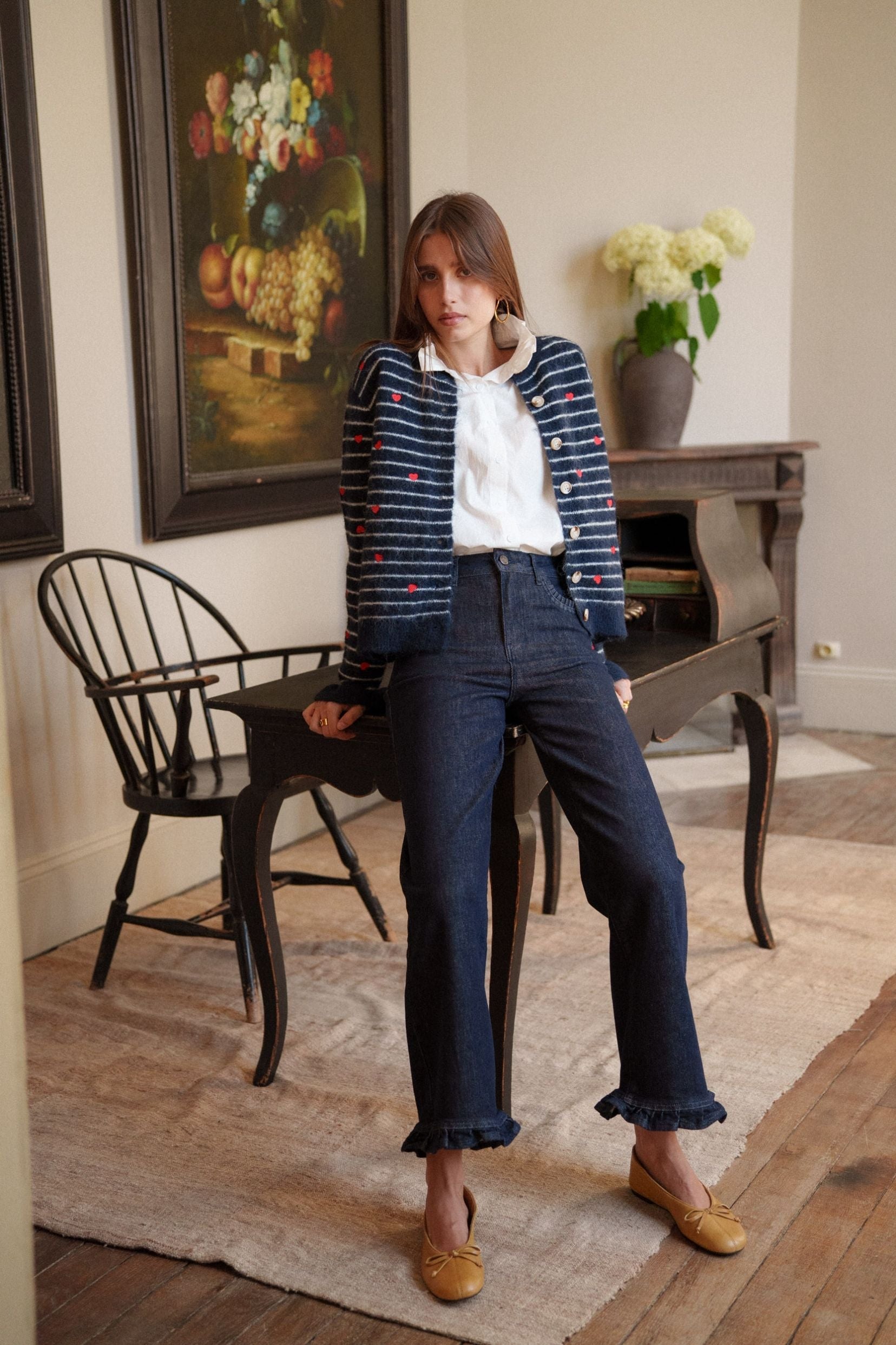 Maison Onado Salomé jean droit bleu brut à volants