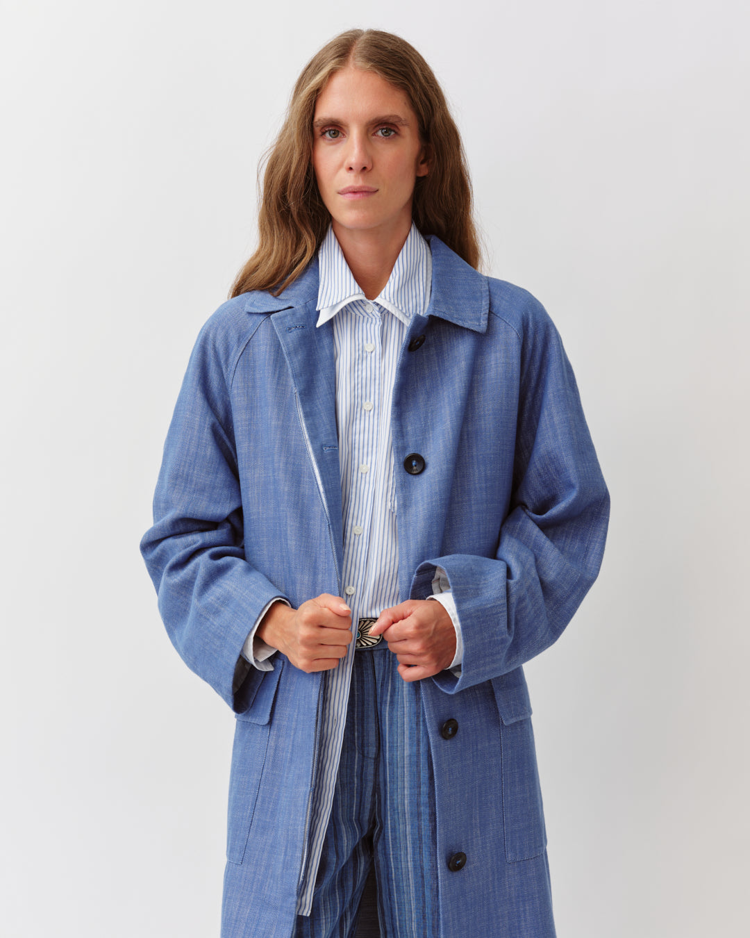 Diega Malazo manteau jean bleu coupe droite