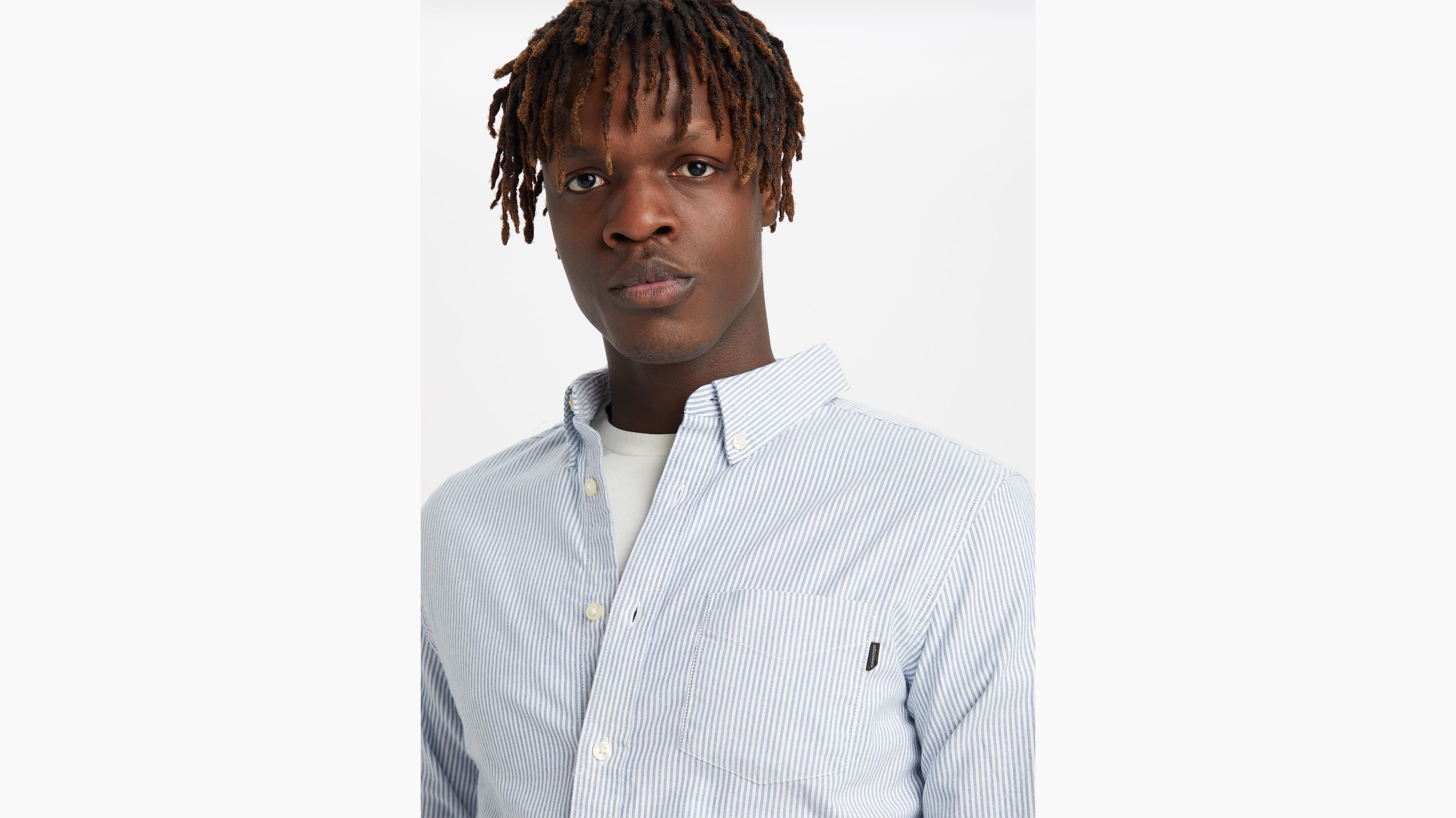 Dockers Oxford 2 Button Collar chemise homme slim bleu rayé