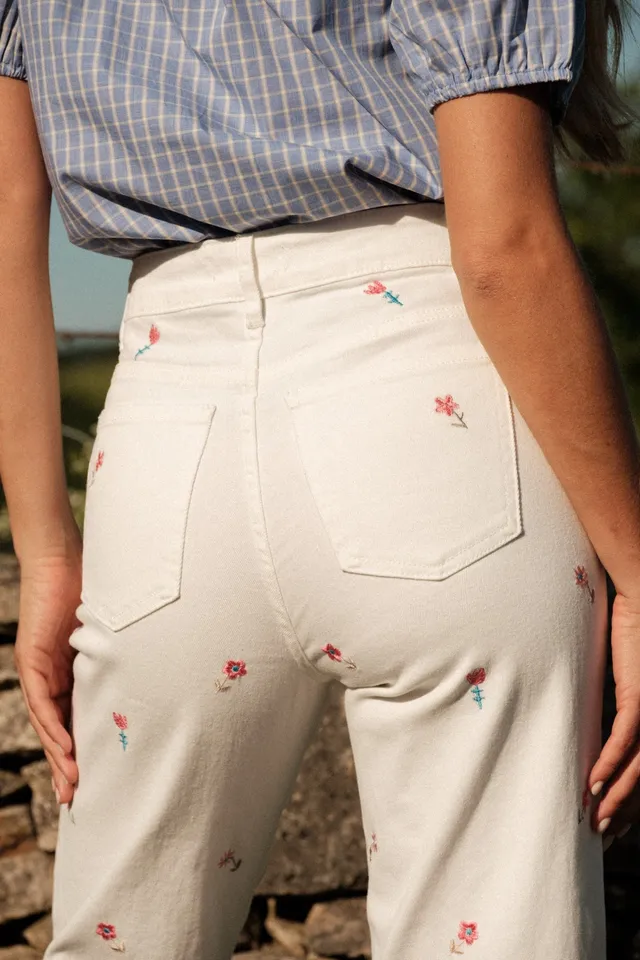 Maison Onado Livi jean wide leg écru brodé