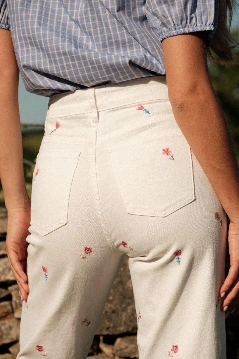Maison Onado Livi jean wide leg écru brodé