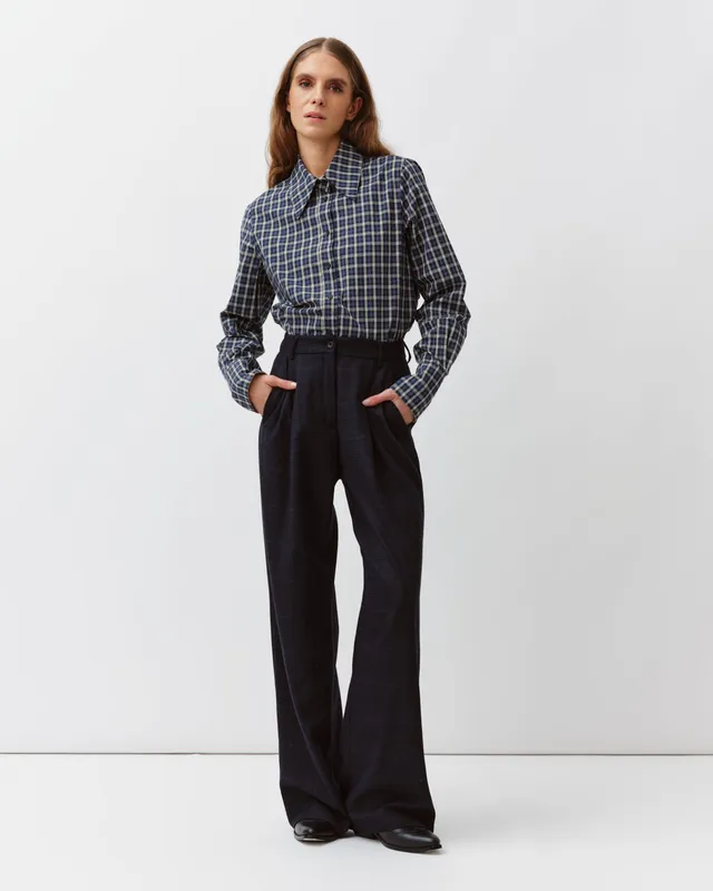 DIEGA CILVA chemise bleu noir à carreaux fins