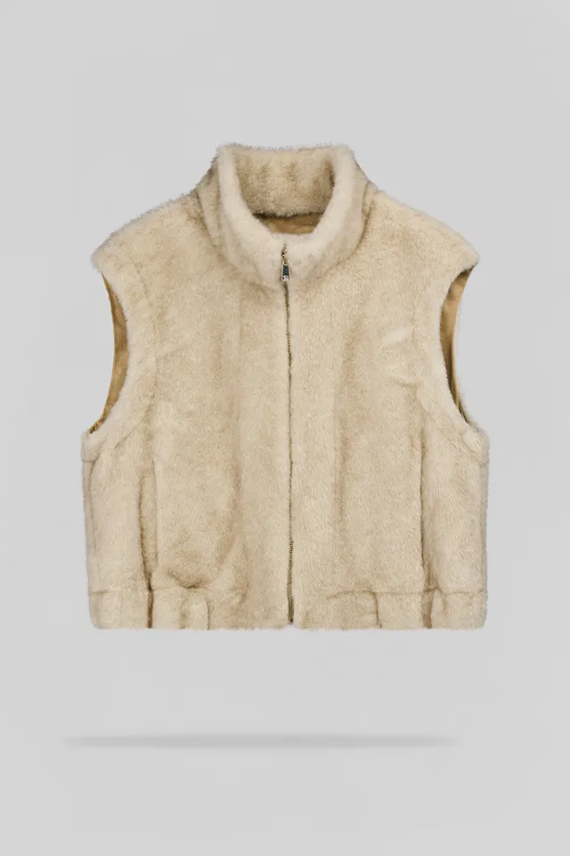 Teddy Smith G-Lou gilet fausse fourrure beige femme