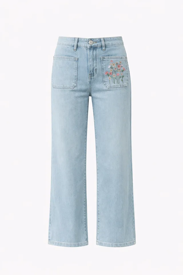 Maison Onado Flora jean wide bleu clair brodé