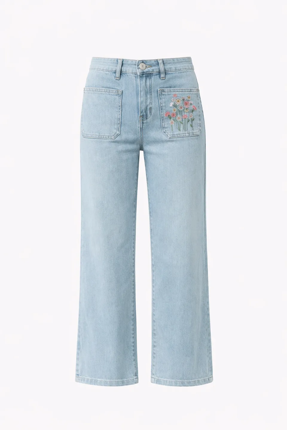 Maison Onado Flora jean wide bleu clair brodé