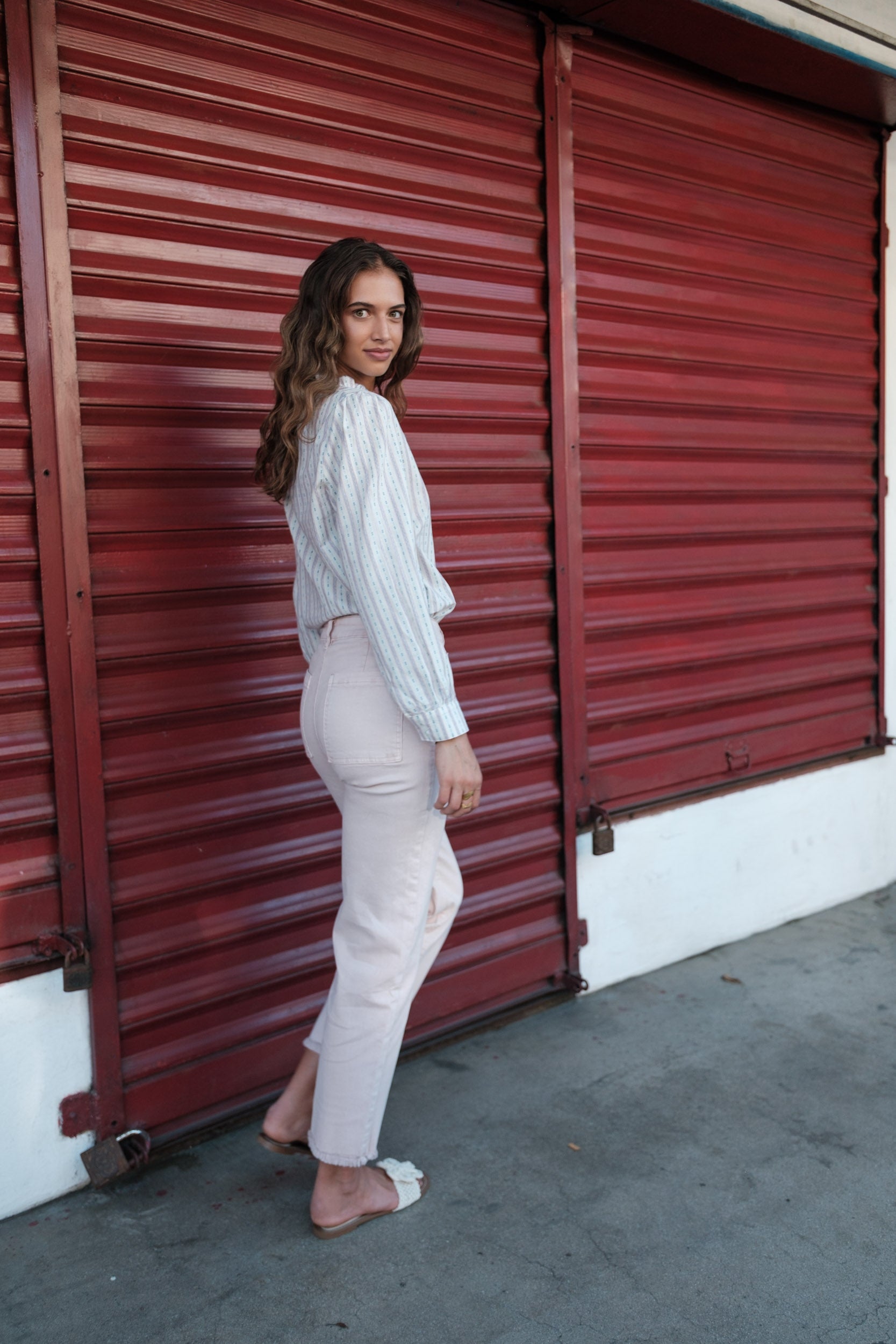 Maison Onado Elaine Rose jean wide leg bleu foncé coton stretch