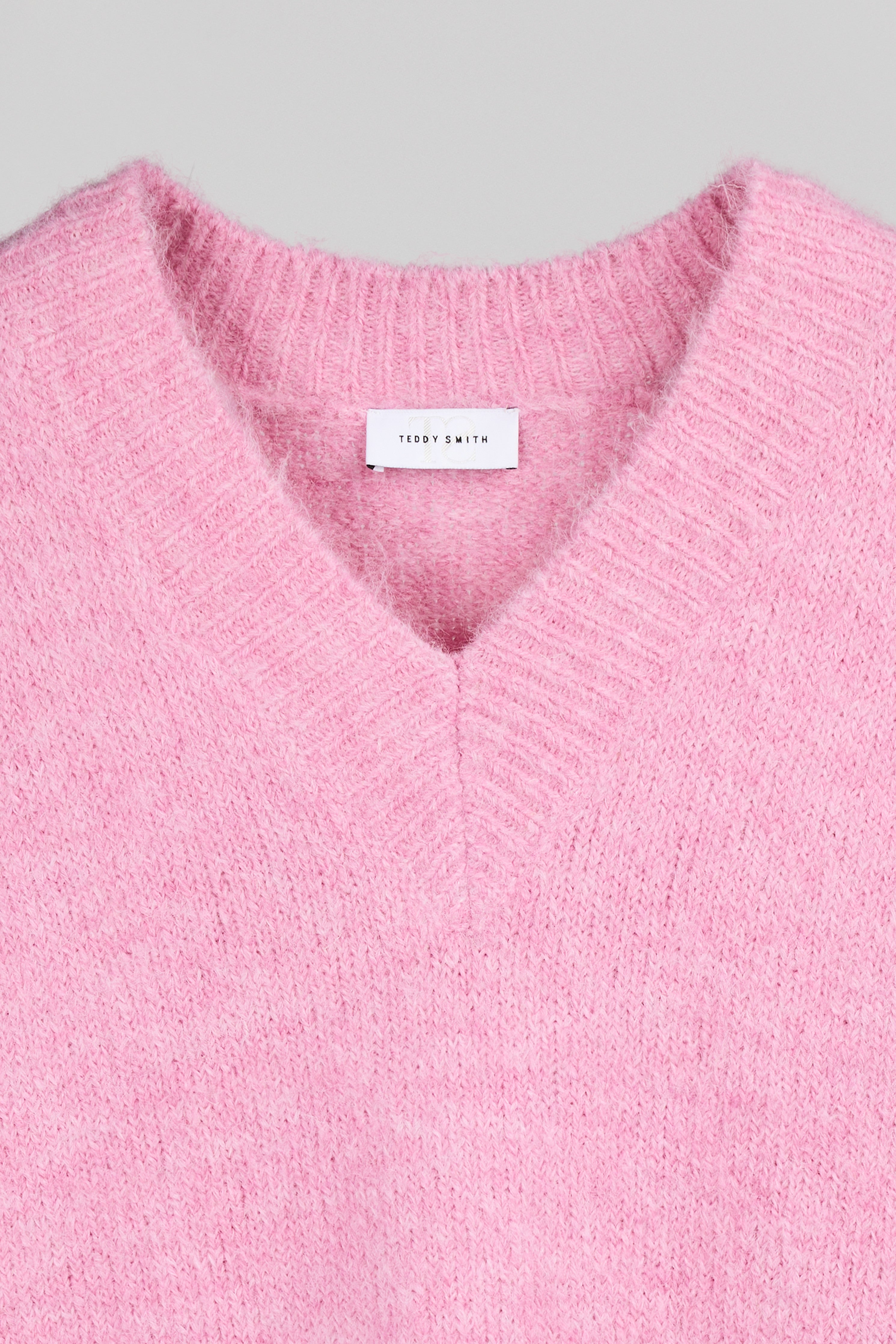 Teddy Smith P-Keith pull oversize rose col V chiné