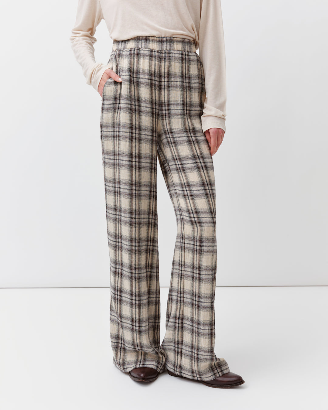 DIEGA PORTORICO pantalon carreaux écru