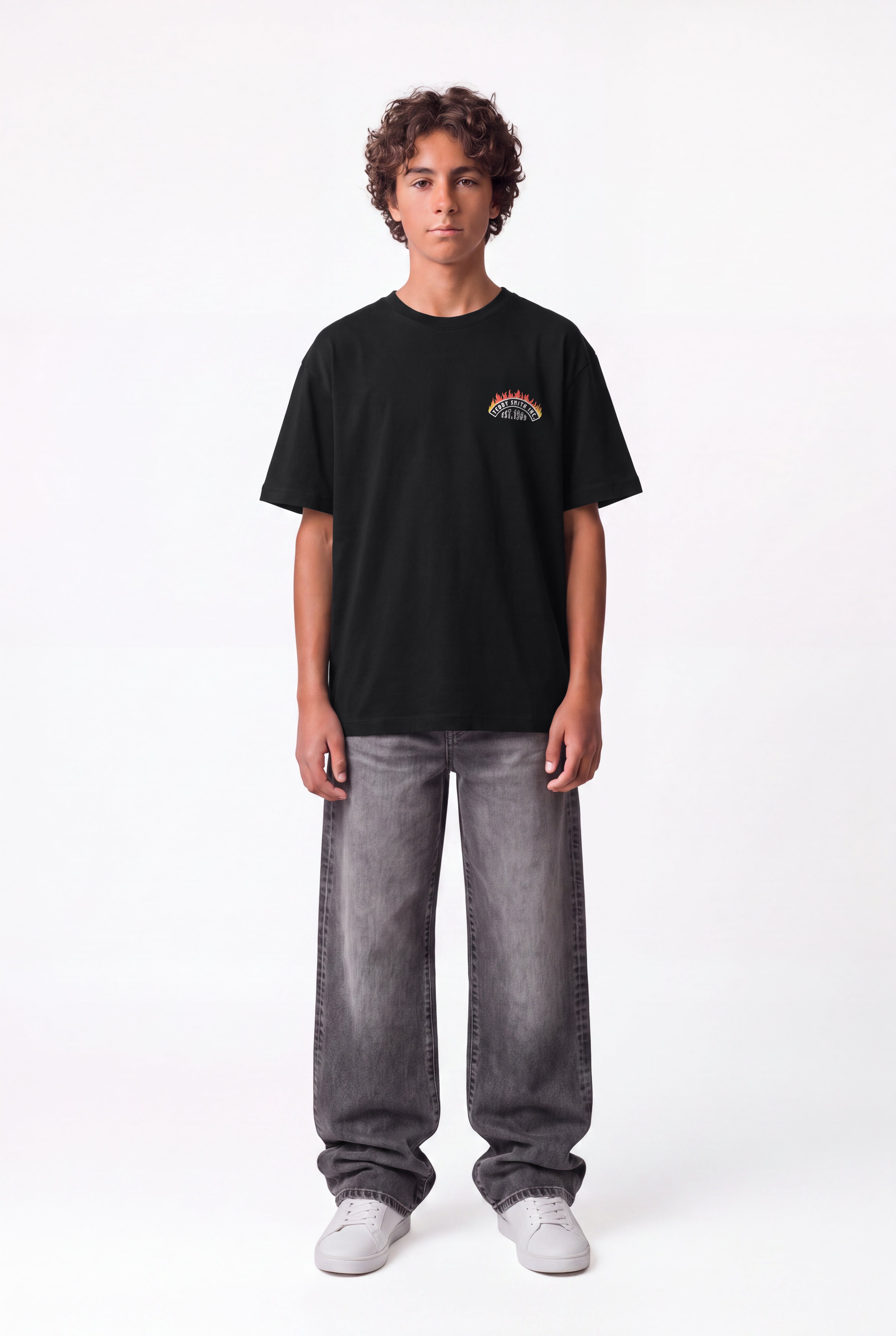 Teddy Smith T-FEU MC JR t-shirt garçon noir imprimé