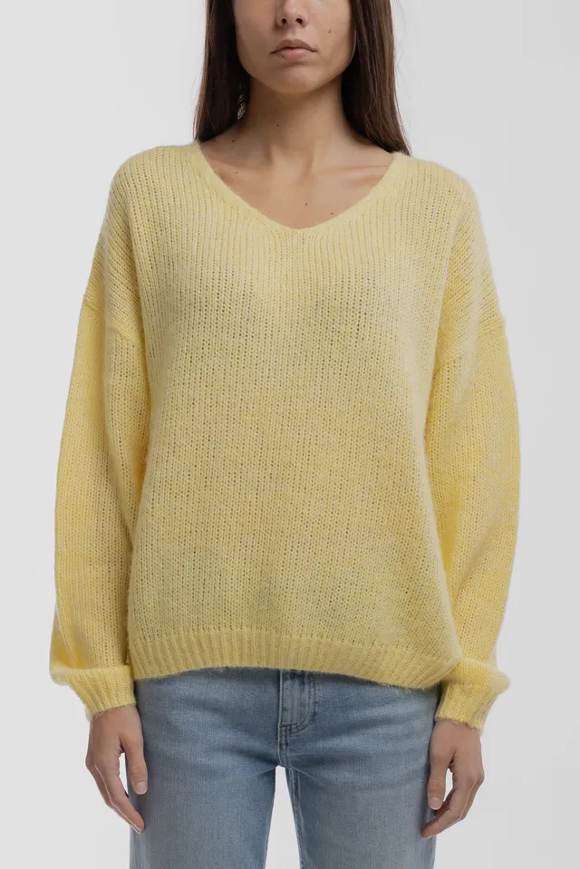 Teddy Smith P-Maggie pull col V jaune citron laine