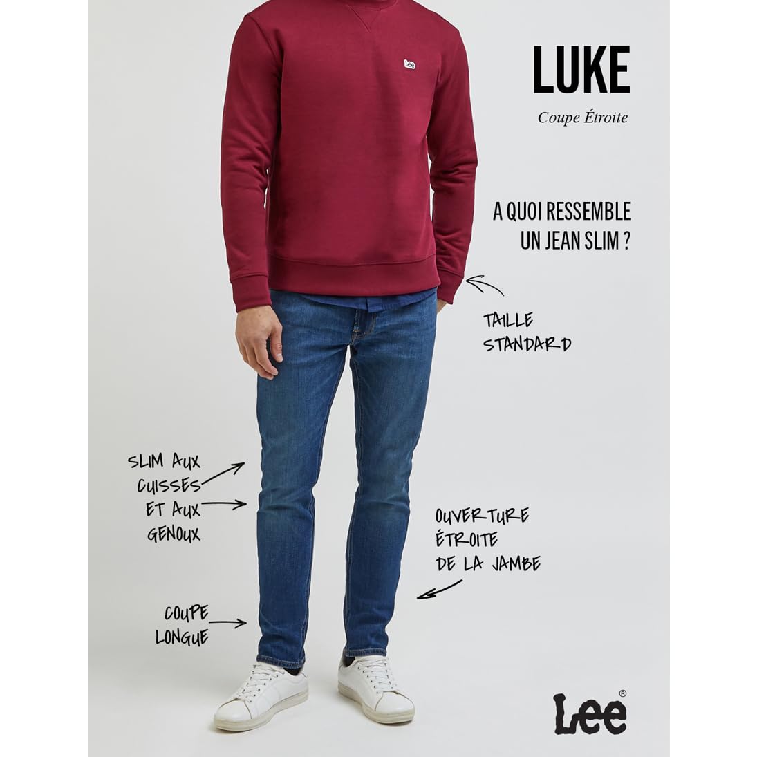 Lee Luke jean droit homme délavé gris