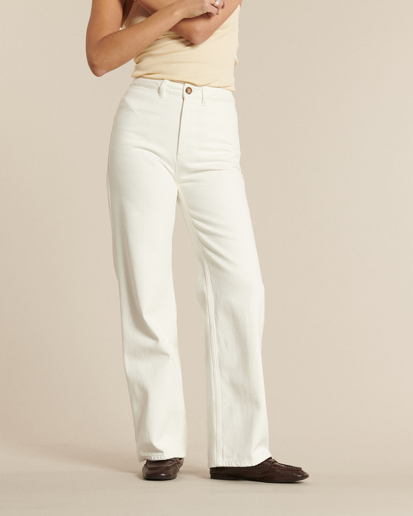 Labdip Swann White jean large taille haute blanc