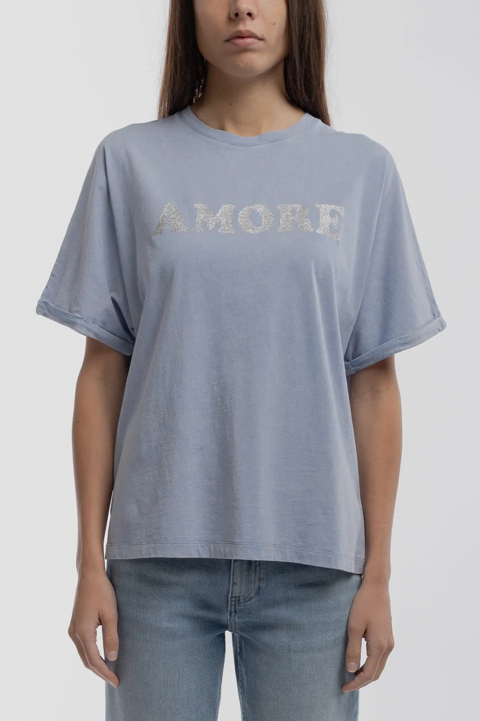 Teddy Smith T-Glitter MC t-shirt oversize bleu nuageux pailleté