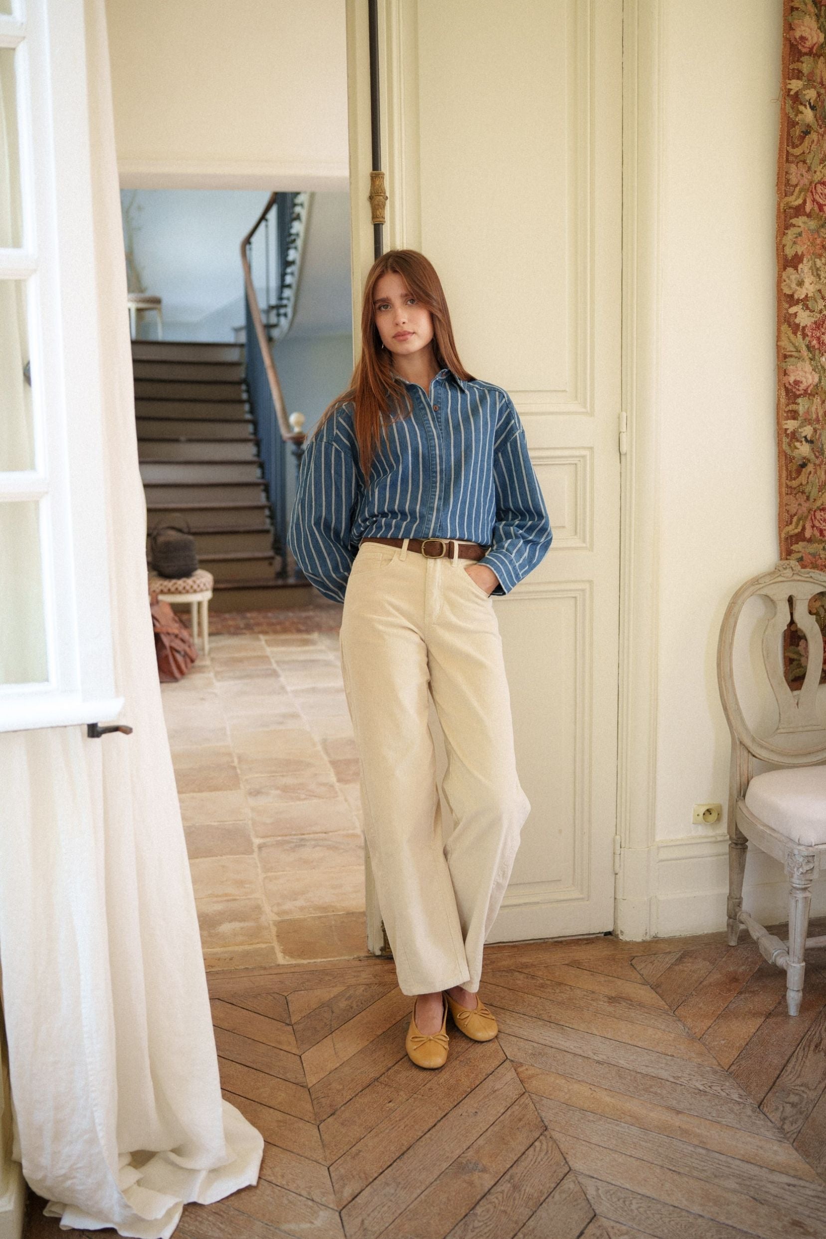 Maison Onado Erine pantalon velours beige ballon