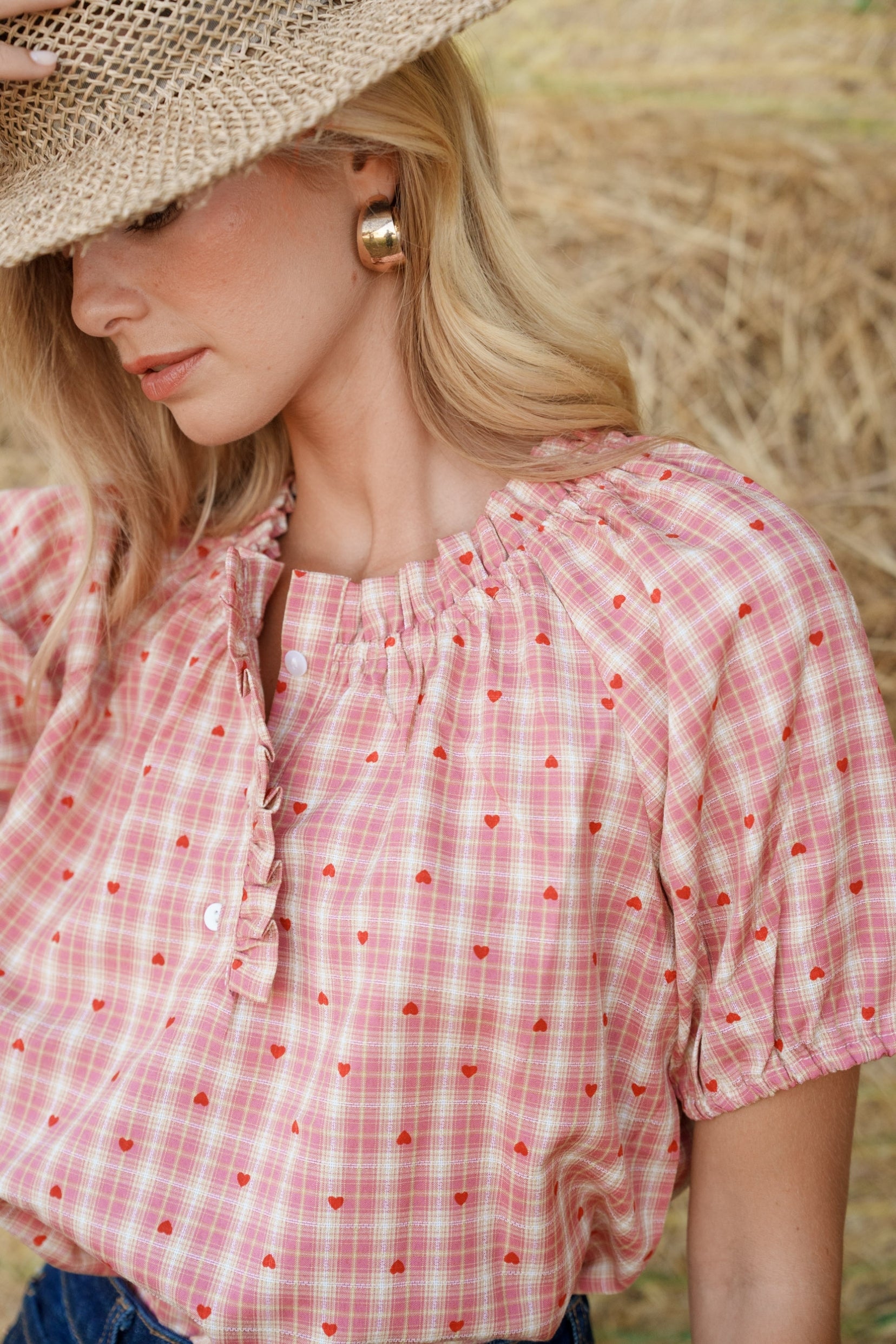 Maison Onado June blouse vichy rose coton cœurs