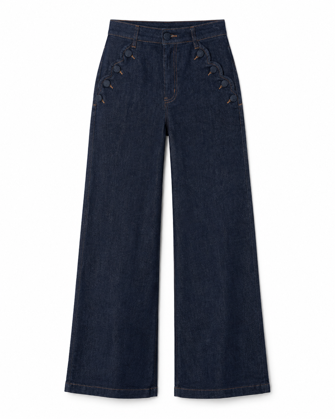 Maison Onado Sam jean droit bleu brut finitions festonnées
