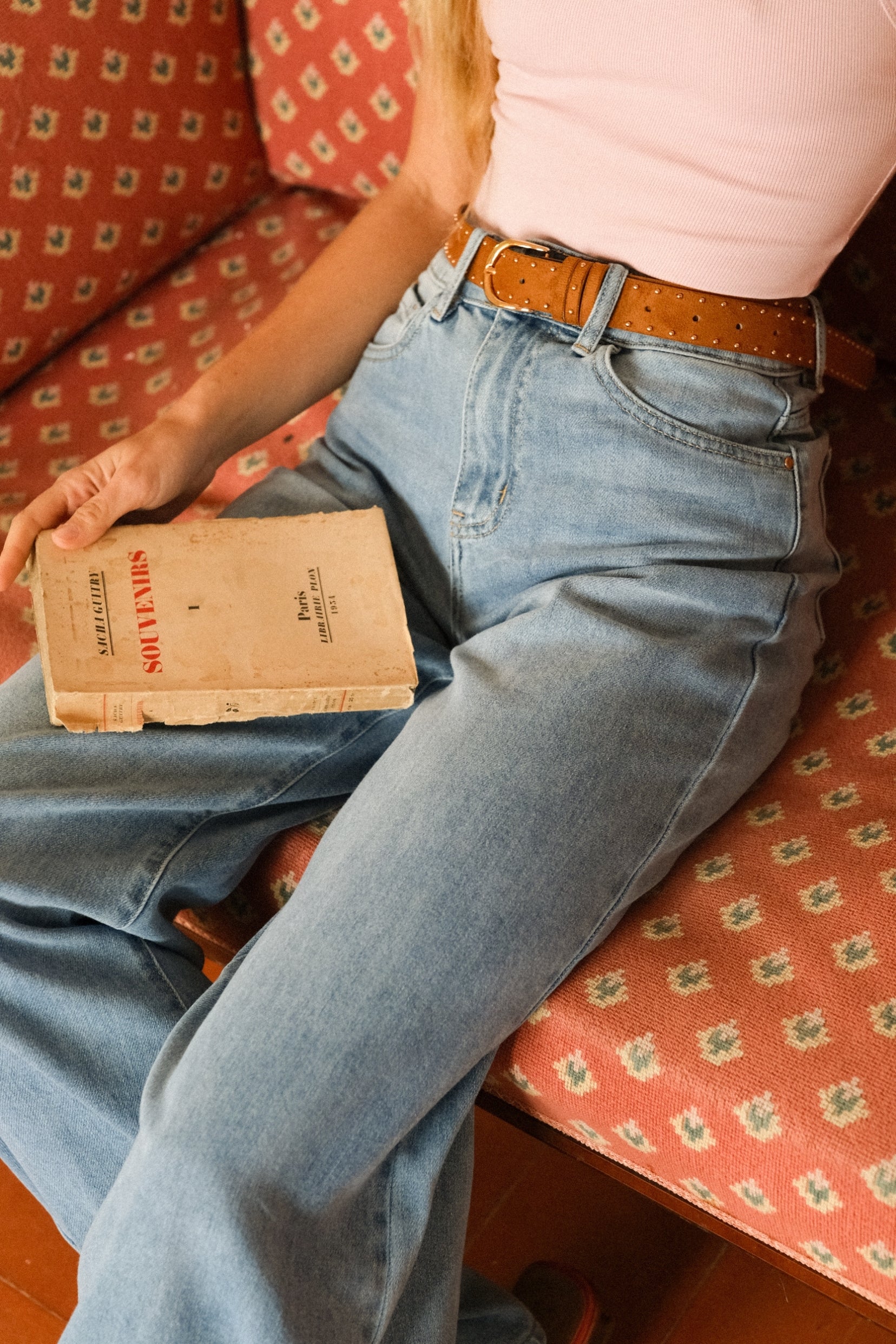 Maison Onado Adoris jean large bleu clair ceinture