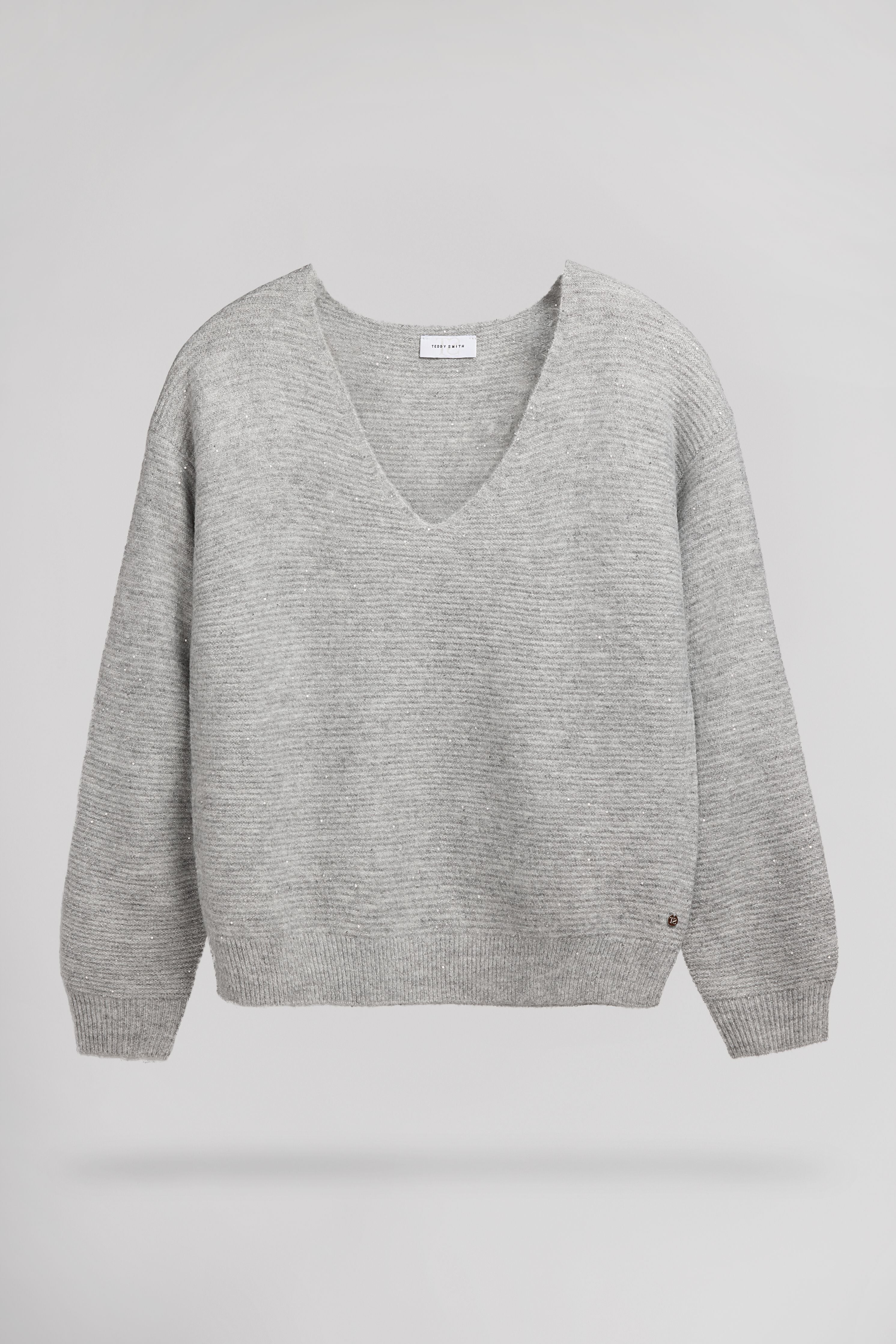 Teddy Smith P-Rachel pull col V gris chiné