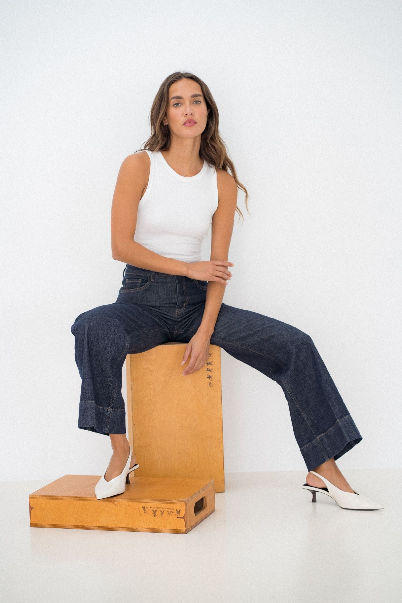 Maison Onado Louison jean wide leg bleu brut 5 poches