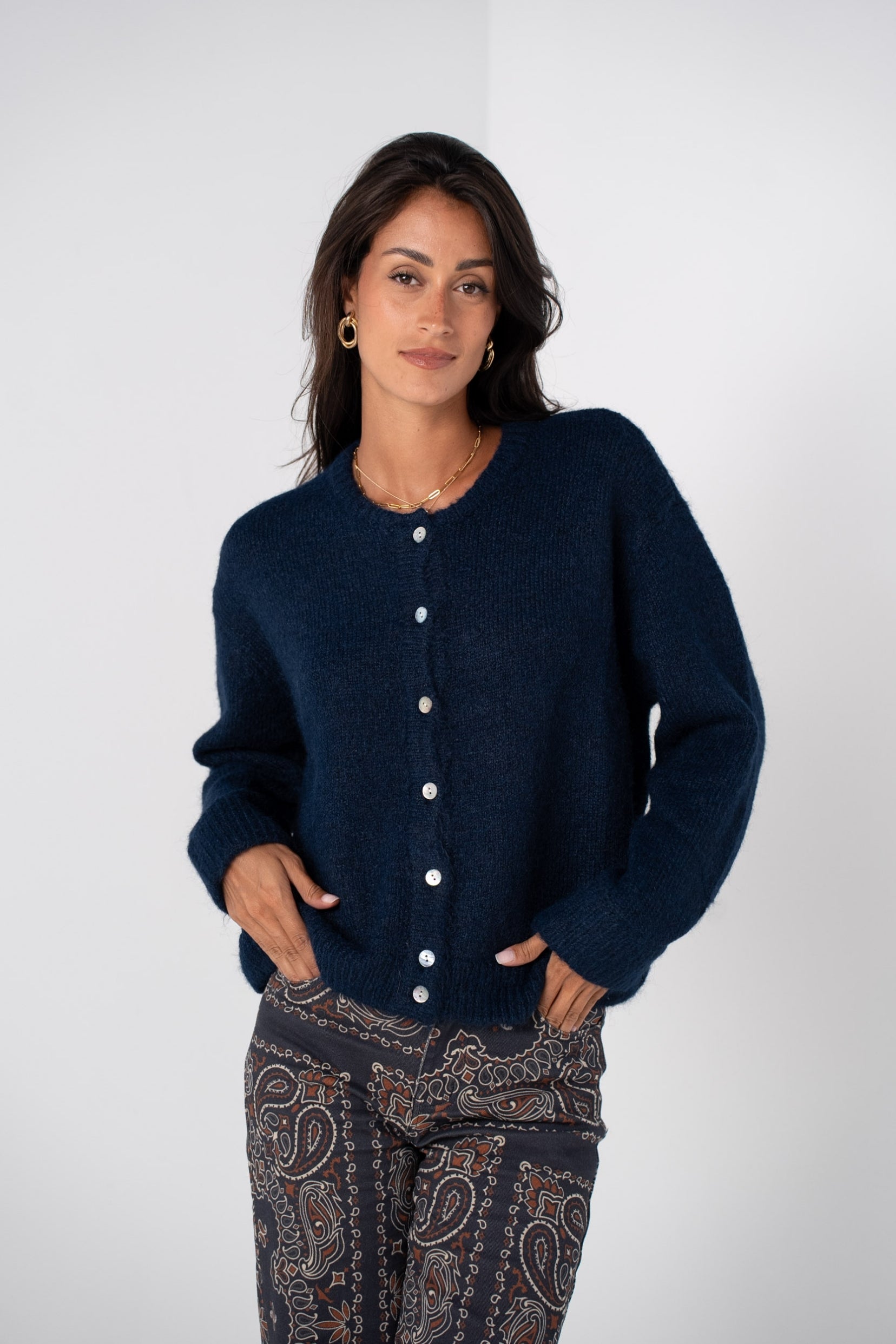 Maison Onado Elise gilet maille bleu marine