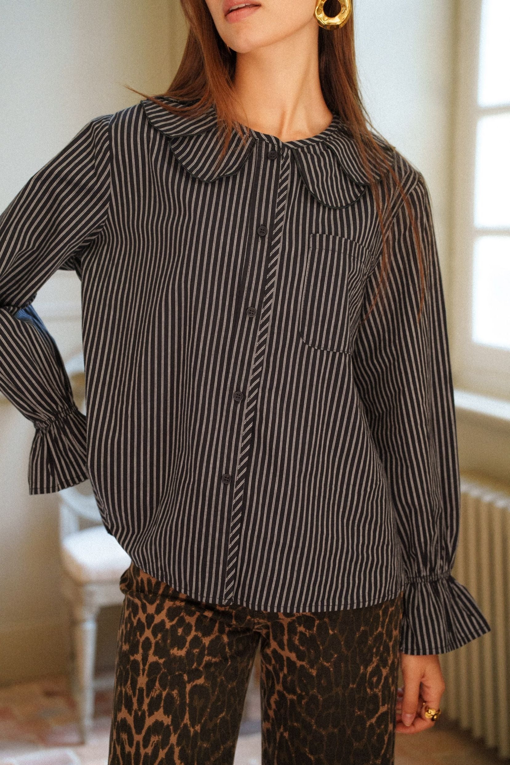 Maison Onado Lorette chemise rayures col Claudine coton