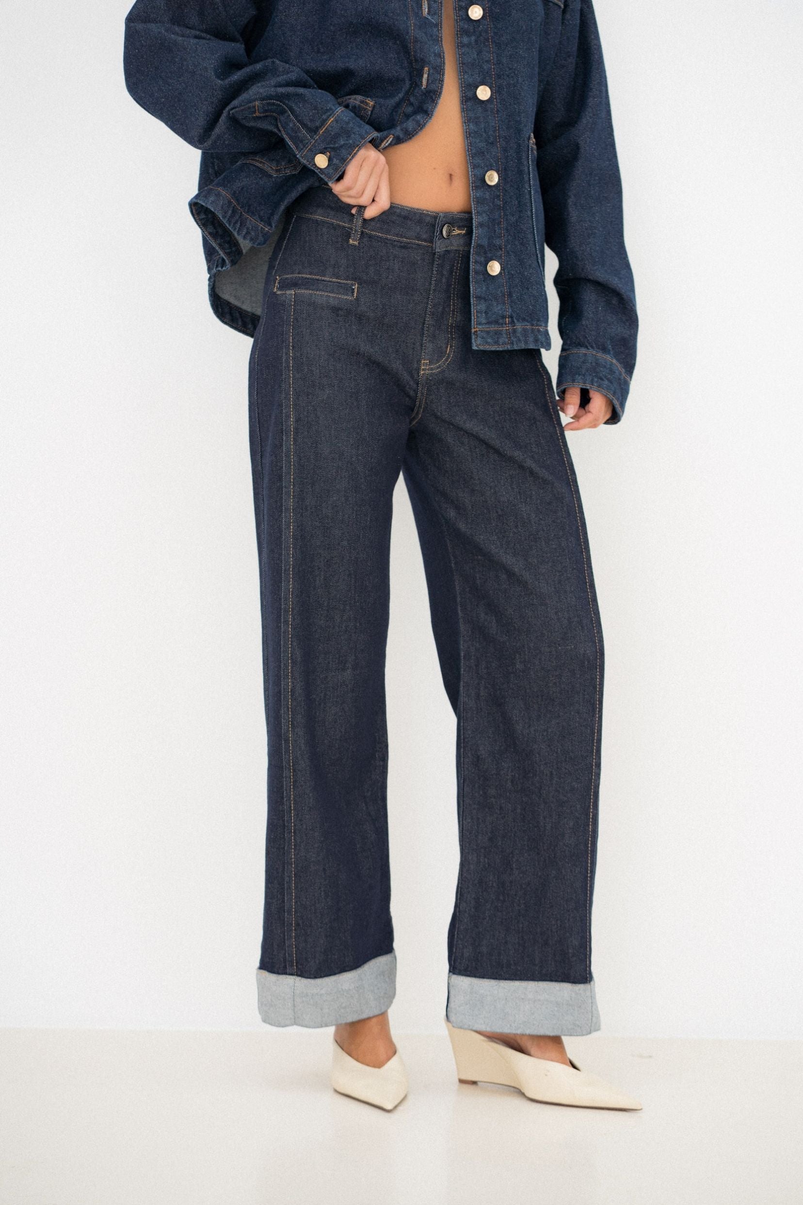Maison Onado Love jean wide bleu brut revers
