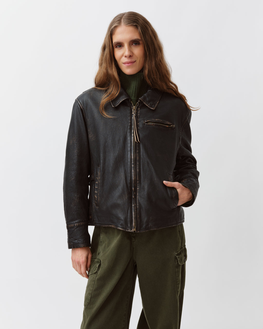 Diega Baristo blouson cuir noir beige mouton