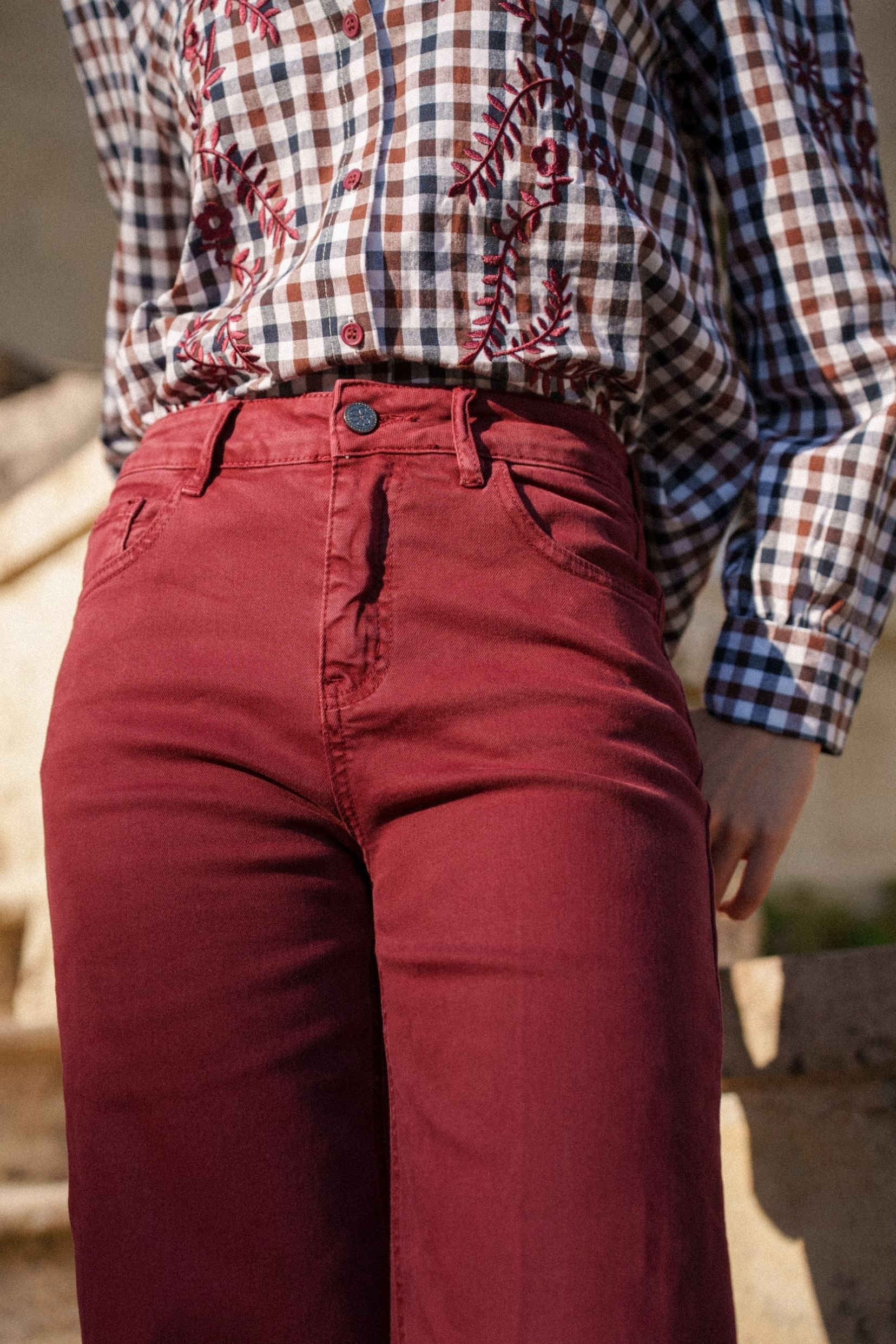 Maison Onado Clotilde jean wide leg brique large ourlet