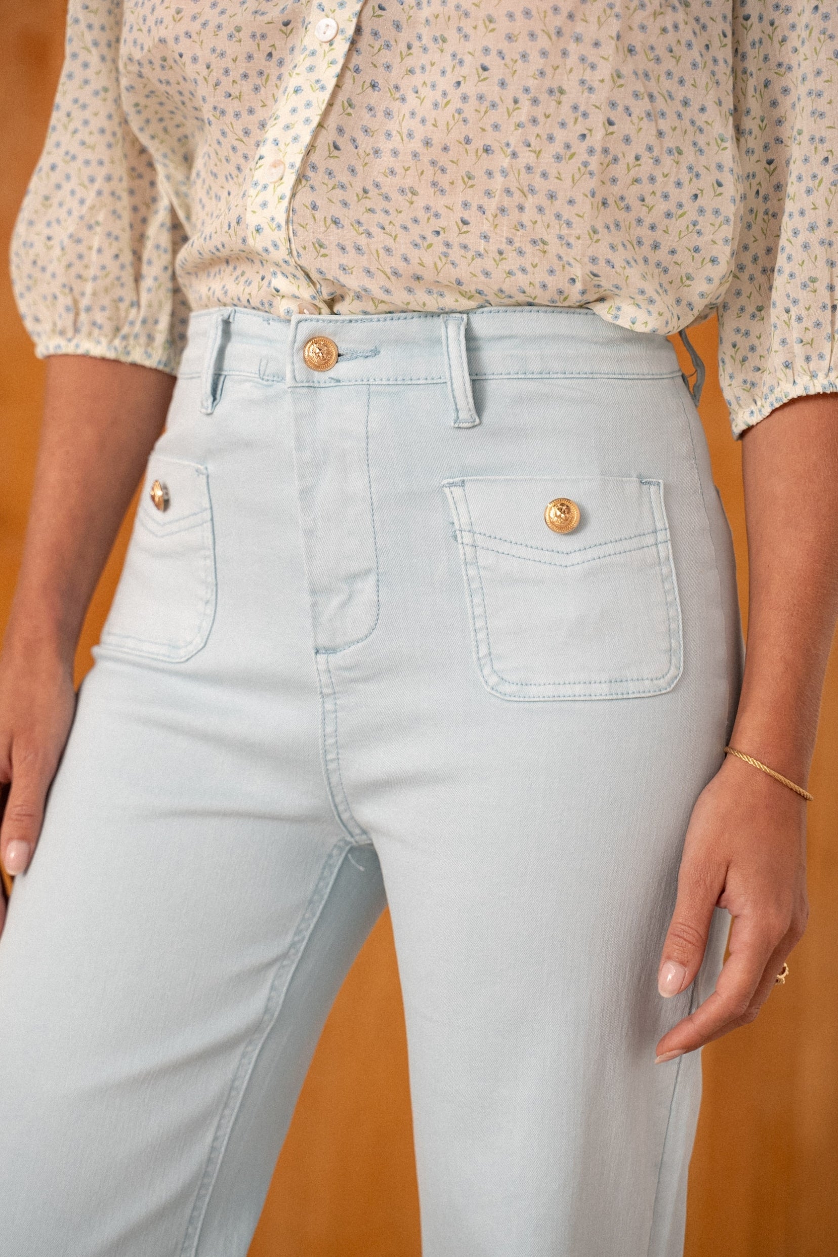 Maison Onado Pépita Ciel jean flare wide bleu ciel