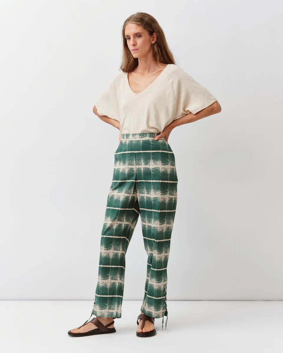 DIEGA PALAO pantalon droit aqua écru laçage