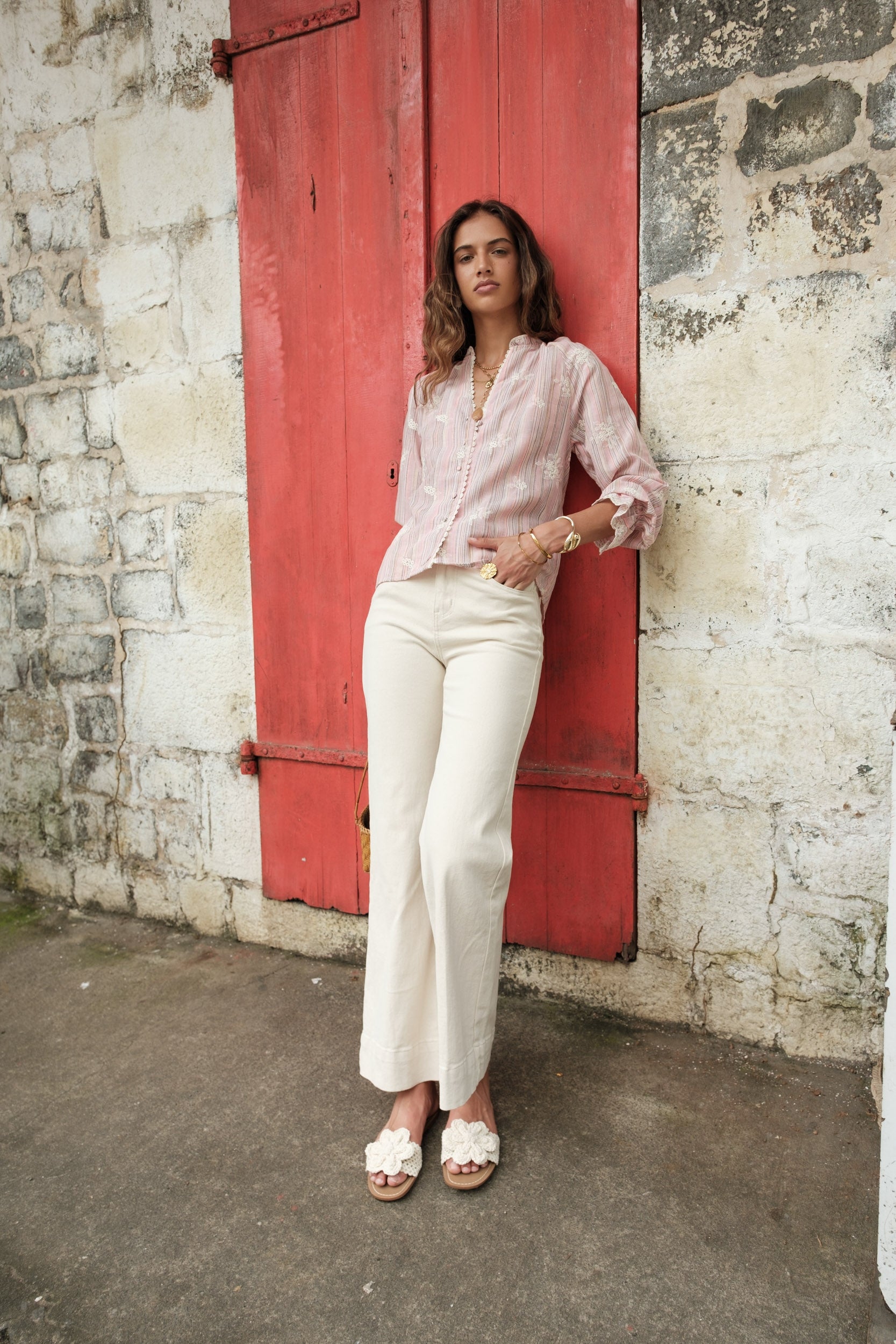 Maison Onado Joliane jean wide leg beige taille haute