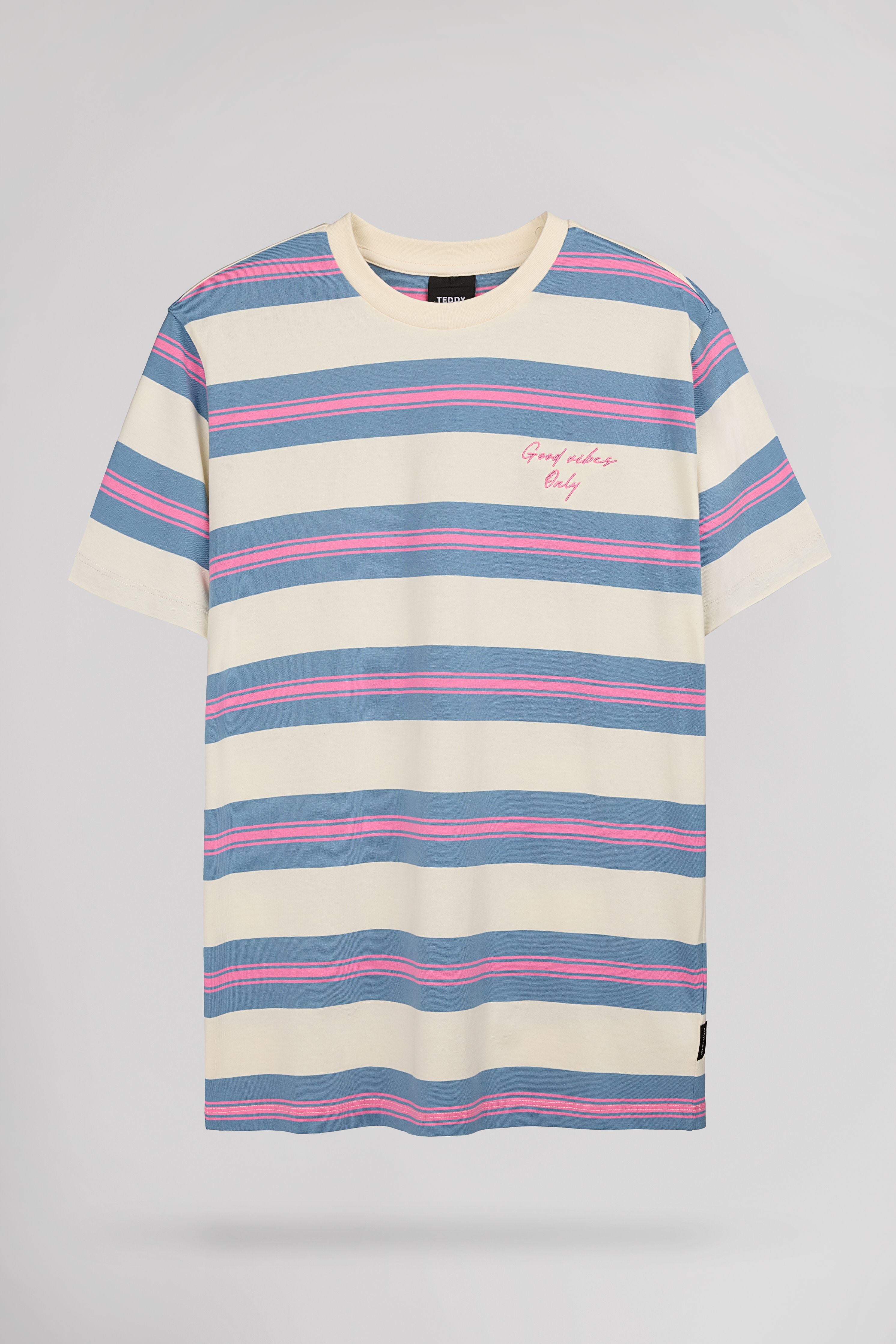 Teddy Smith T-Artus MC t-shirt rayé loose cream coton