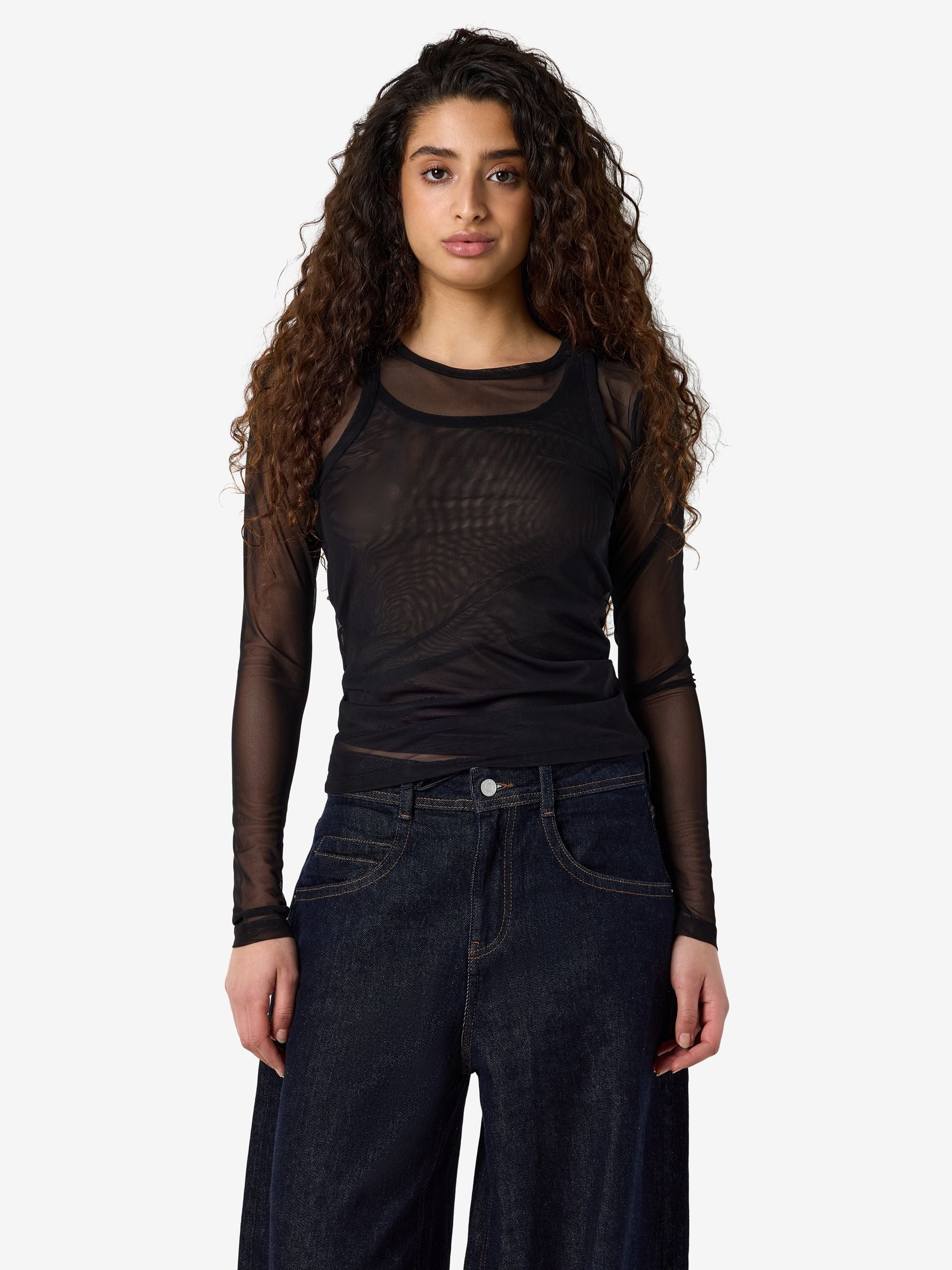 Noisy May top mesh manches longues double col rond
