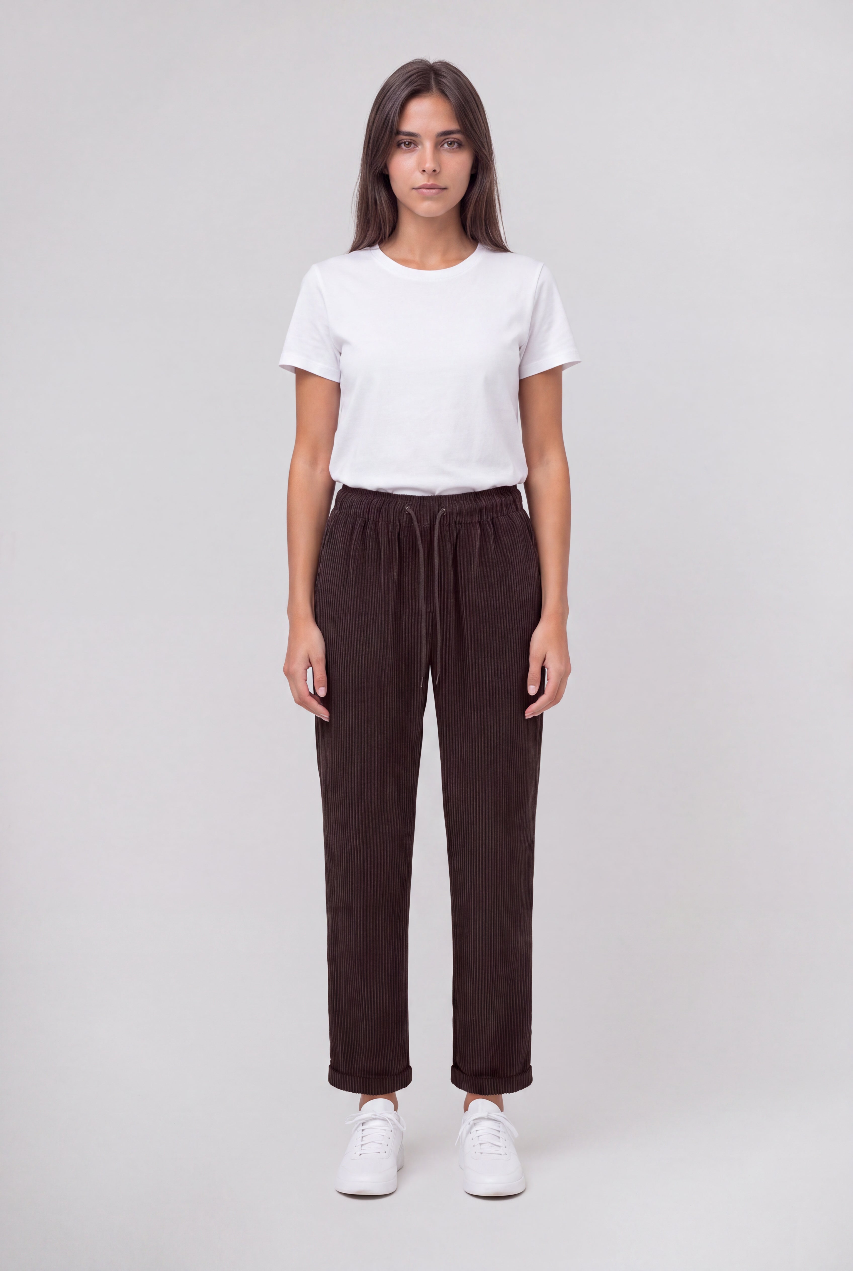 Teddy Smith Velours pantalon velours marron foncé femme