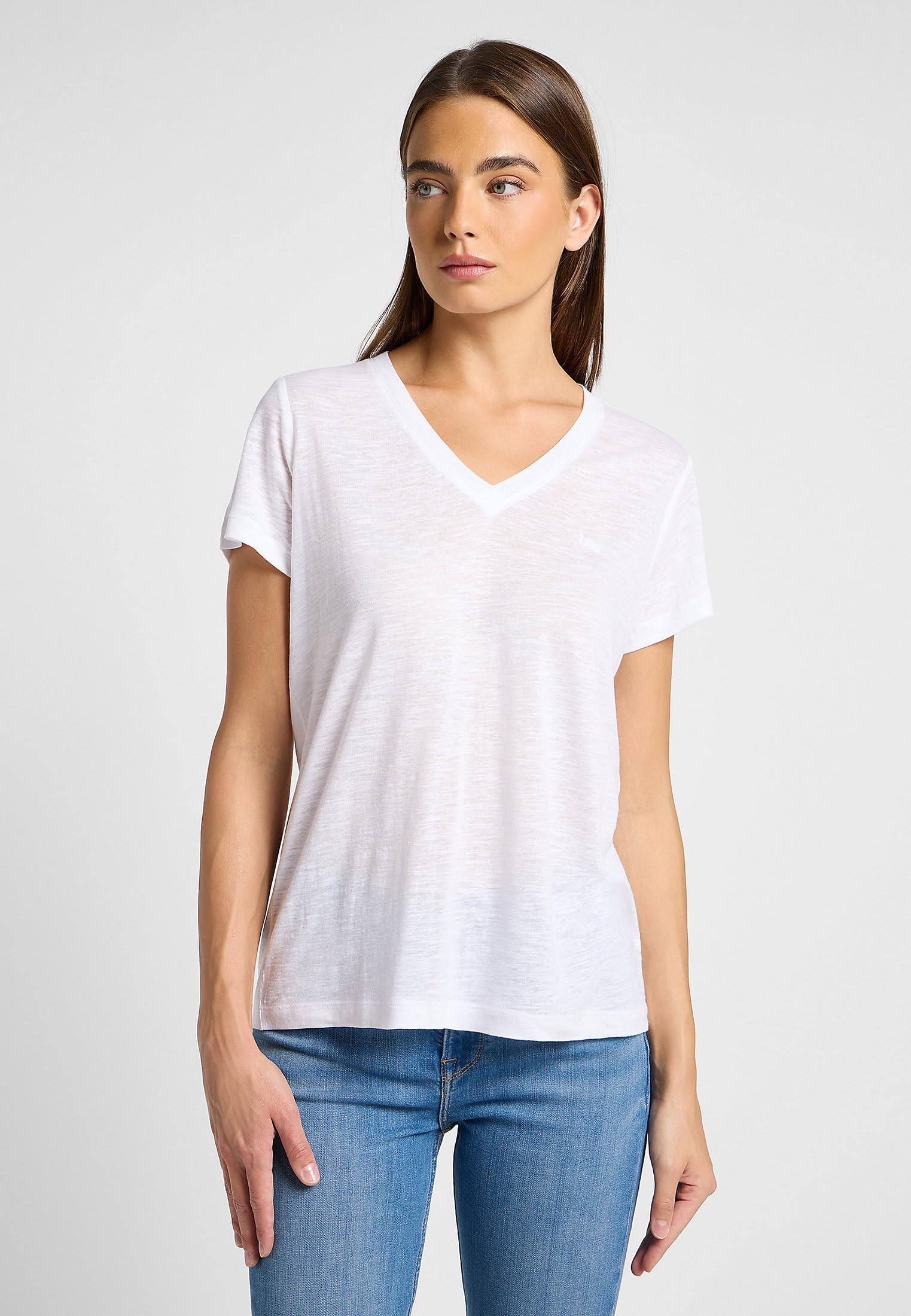 Lee V Neck Tee t-shirt femme blanc éclatant lin col V