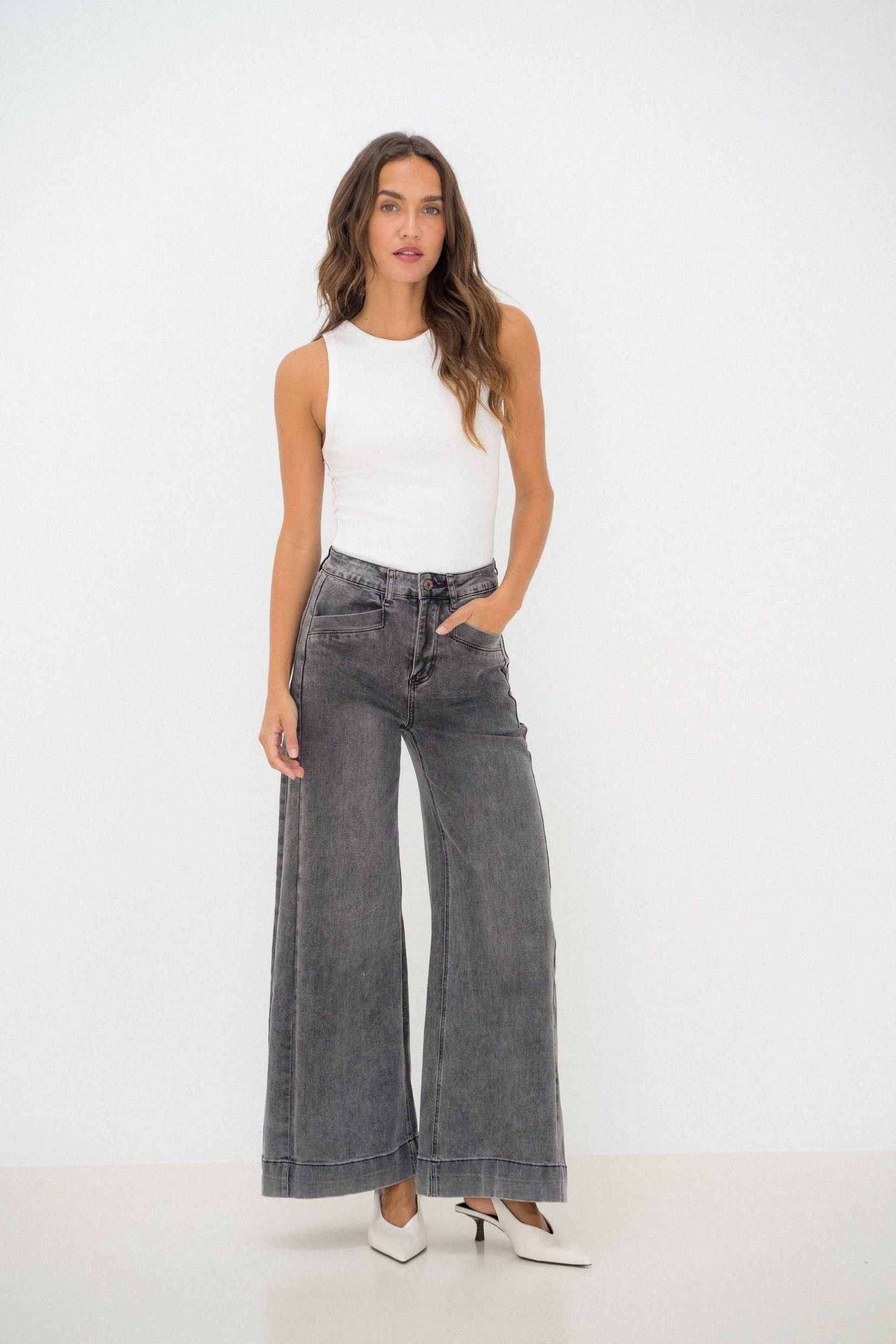 Maison Onado Orine jean wide leg gris délavé vintage