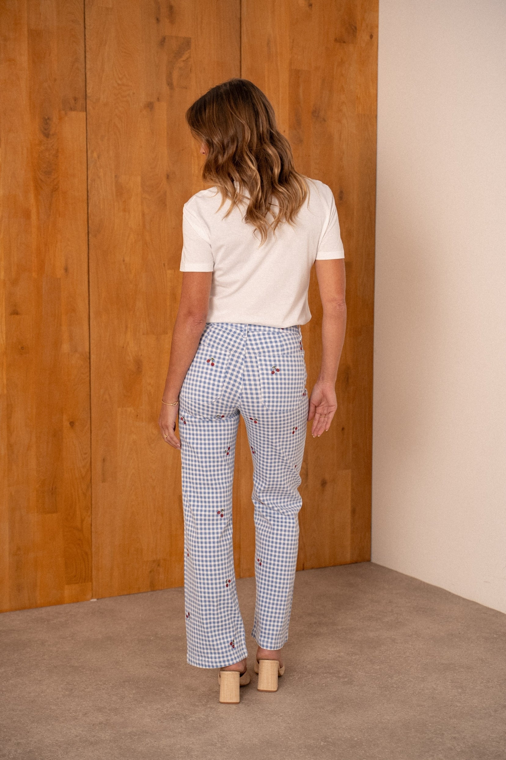Maison Onado Gabie pantalon wide vichy bleu cerises