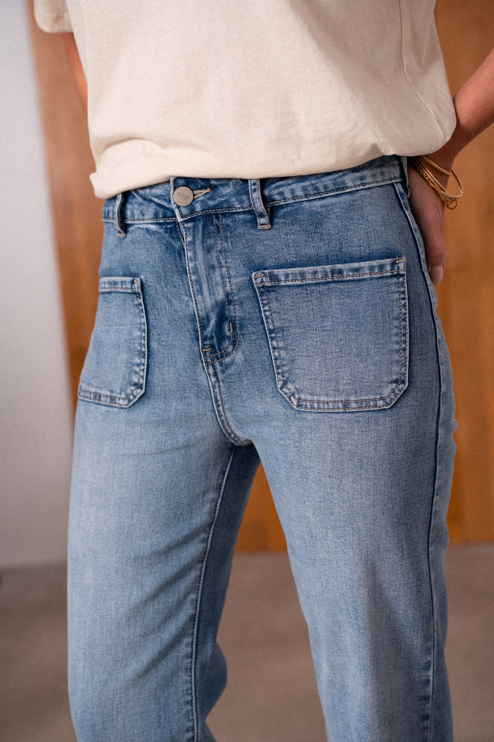 Maison Onado Carla jean wide leg bleu moyen coton