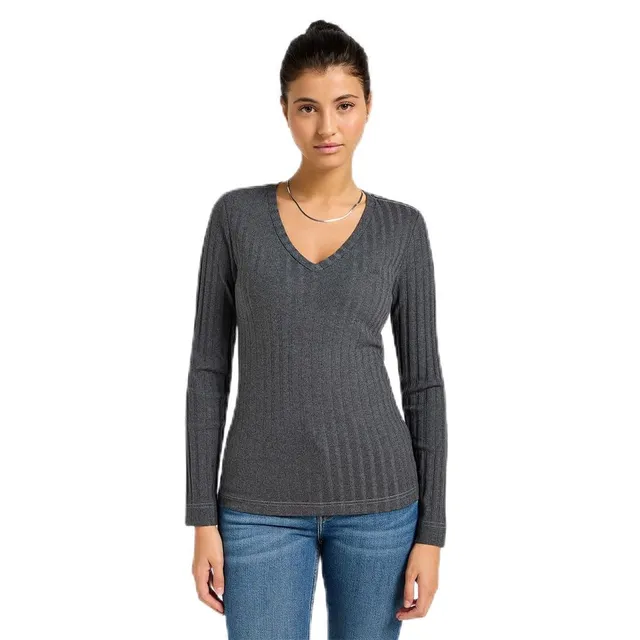 Lee Ls V Neck Tee slim femme L anthracite
