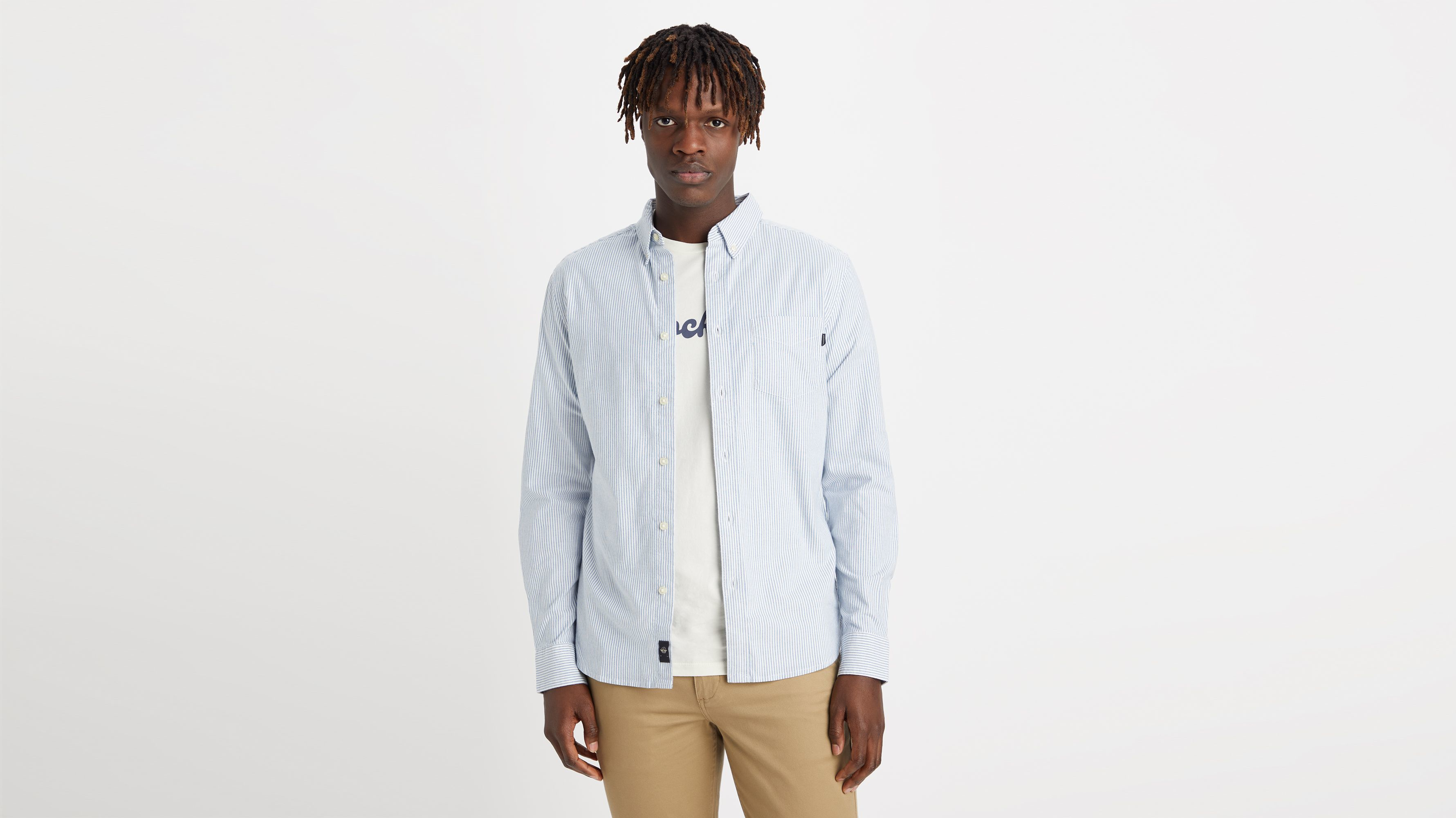 Dockers Oxford 2 Button Collar chemise homme slim bleu rayé