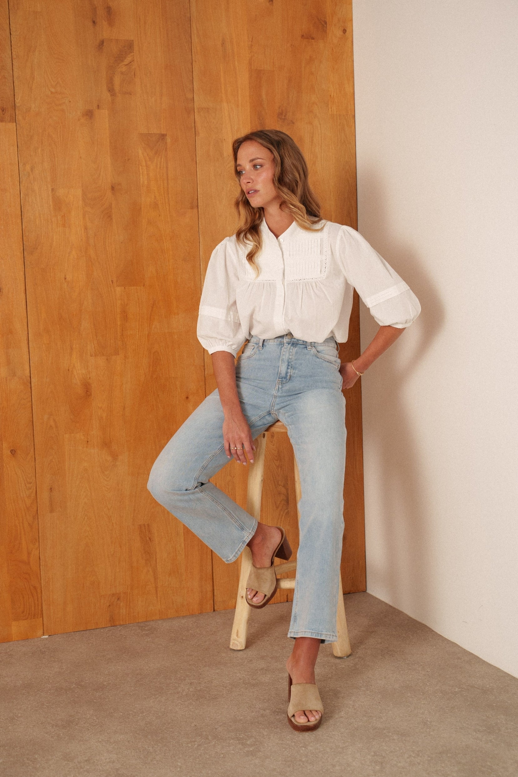 Maison Onado Sofine jean droit clair 7/8 taille mi-haute