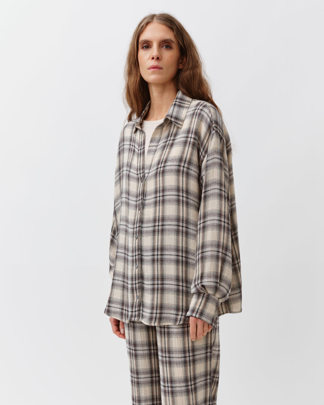 DIEGA Cirilla chemise écru chocolat vert carreaux